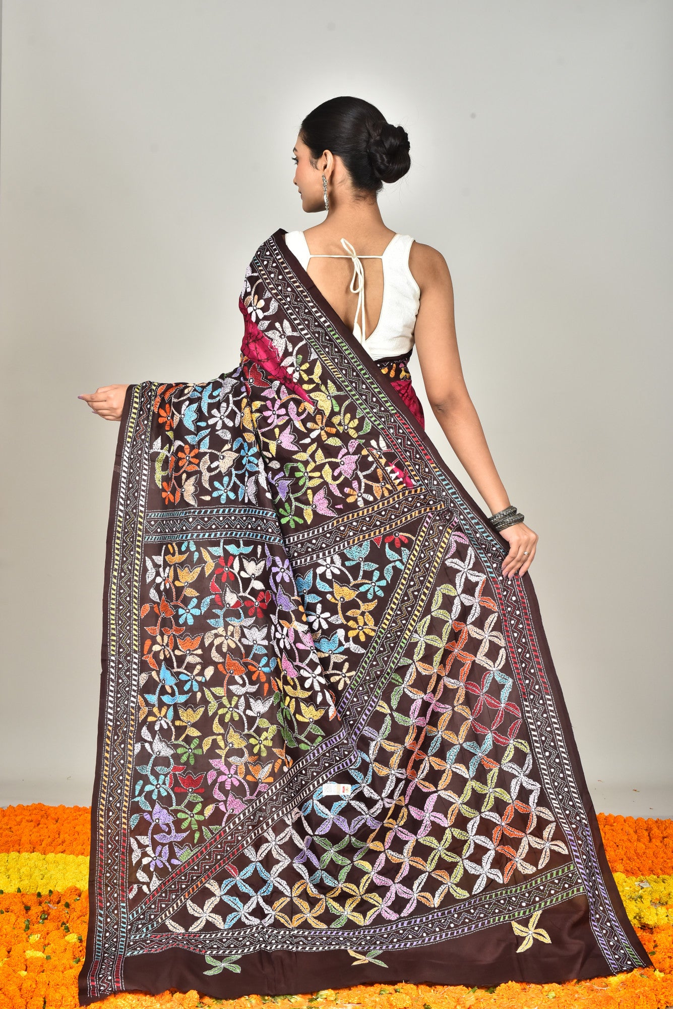 BANGALORE SILK BATIK KANTHA SAREE Thumbnail