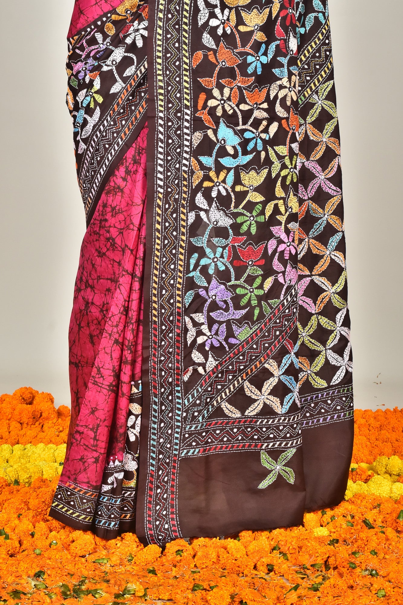 BANGALORE SILK BATIK KANTHA SAREE Thumbnail