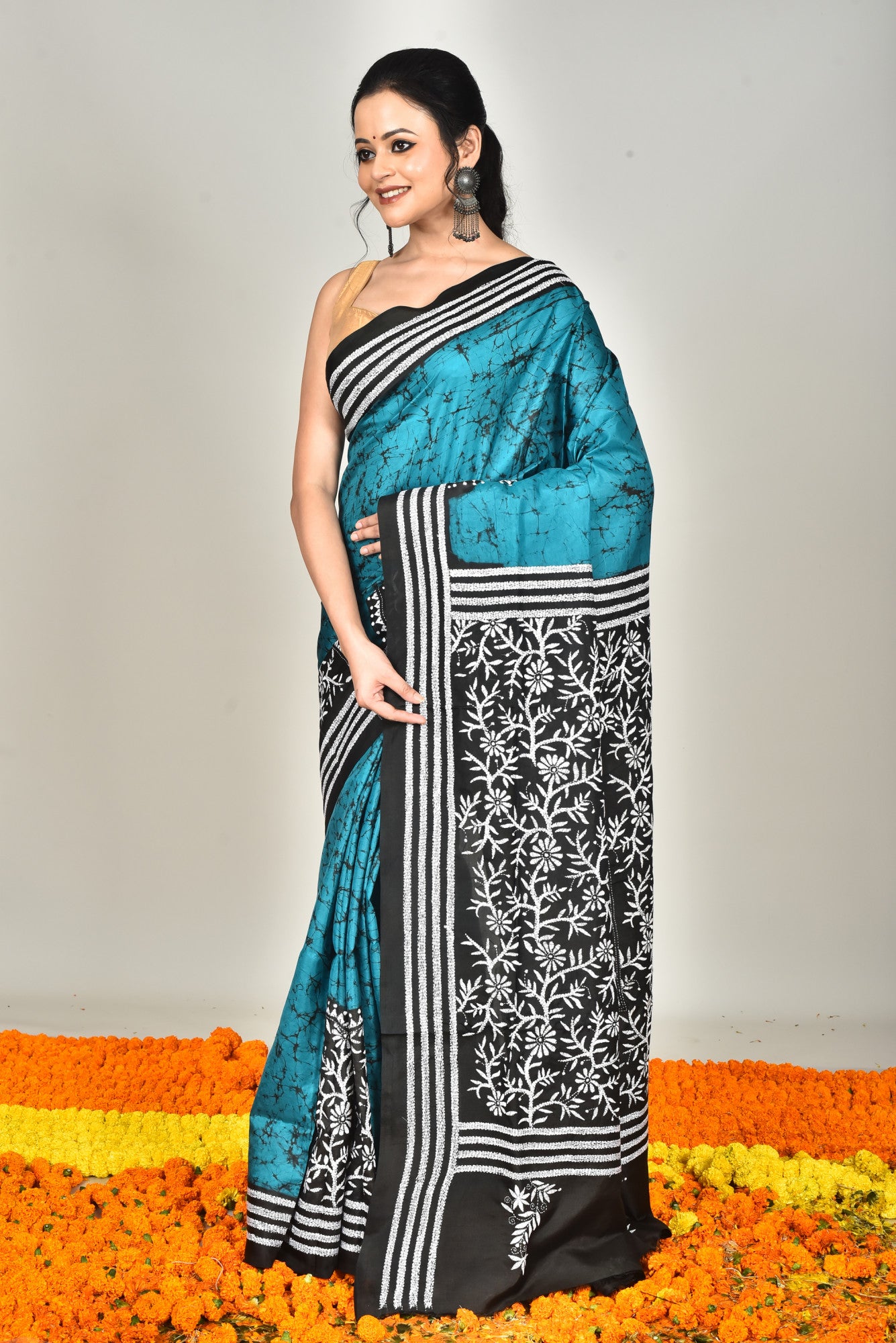 BANGALORE SILK BATIK KANTHA SAREE Thumbnail