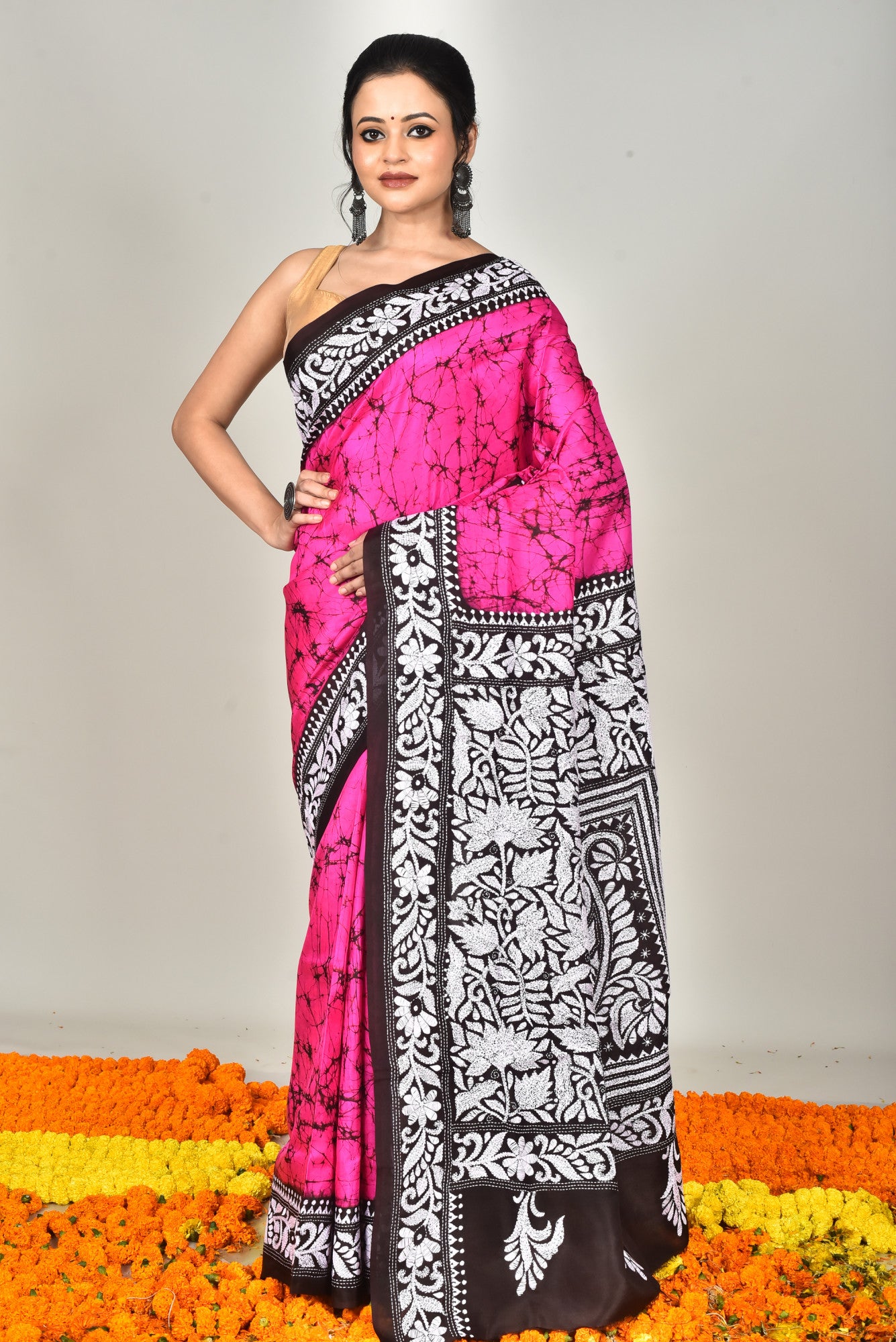BANGALORE SILK BATIK KANTHA SAREE