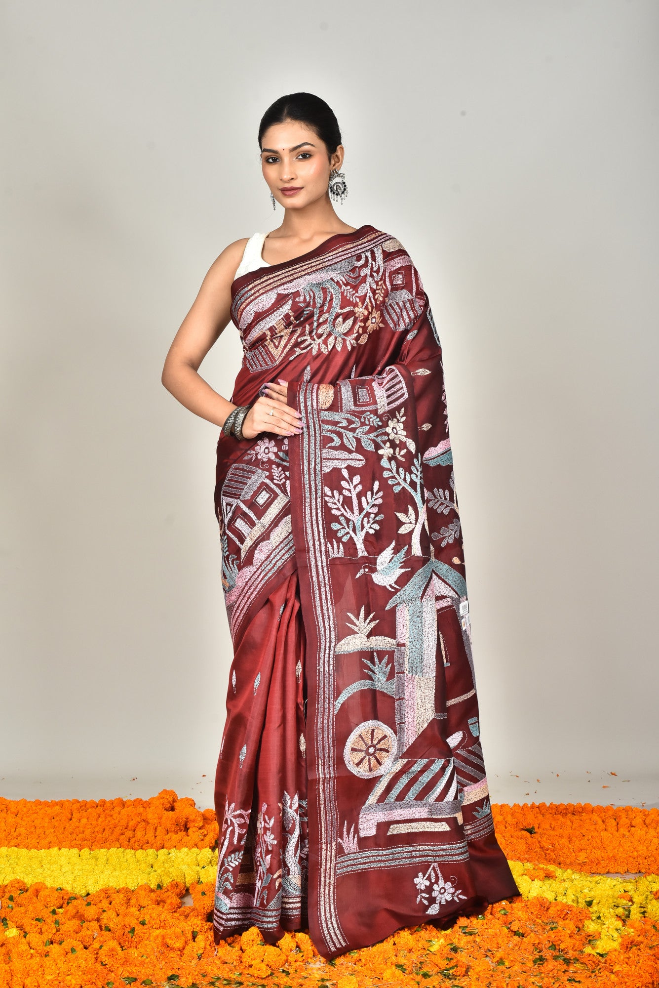 BANGALORE SILK KANTHA SAREE