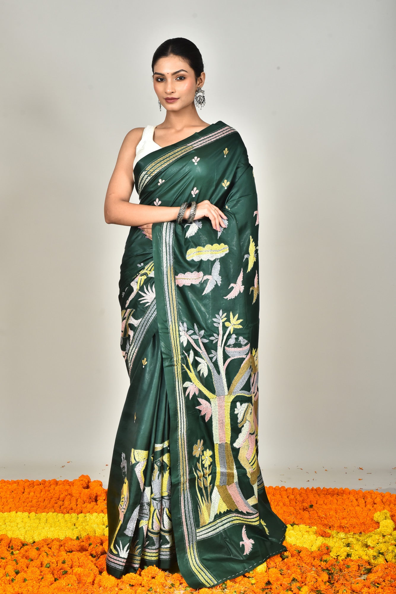 BANGALORE SILK KANTHA SAREE