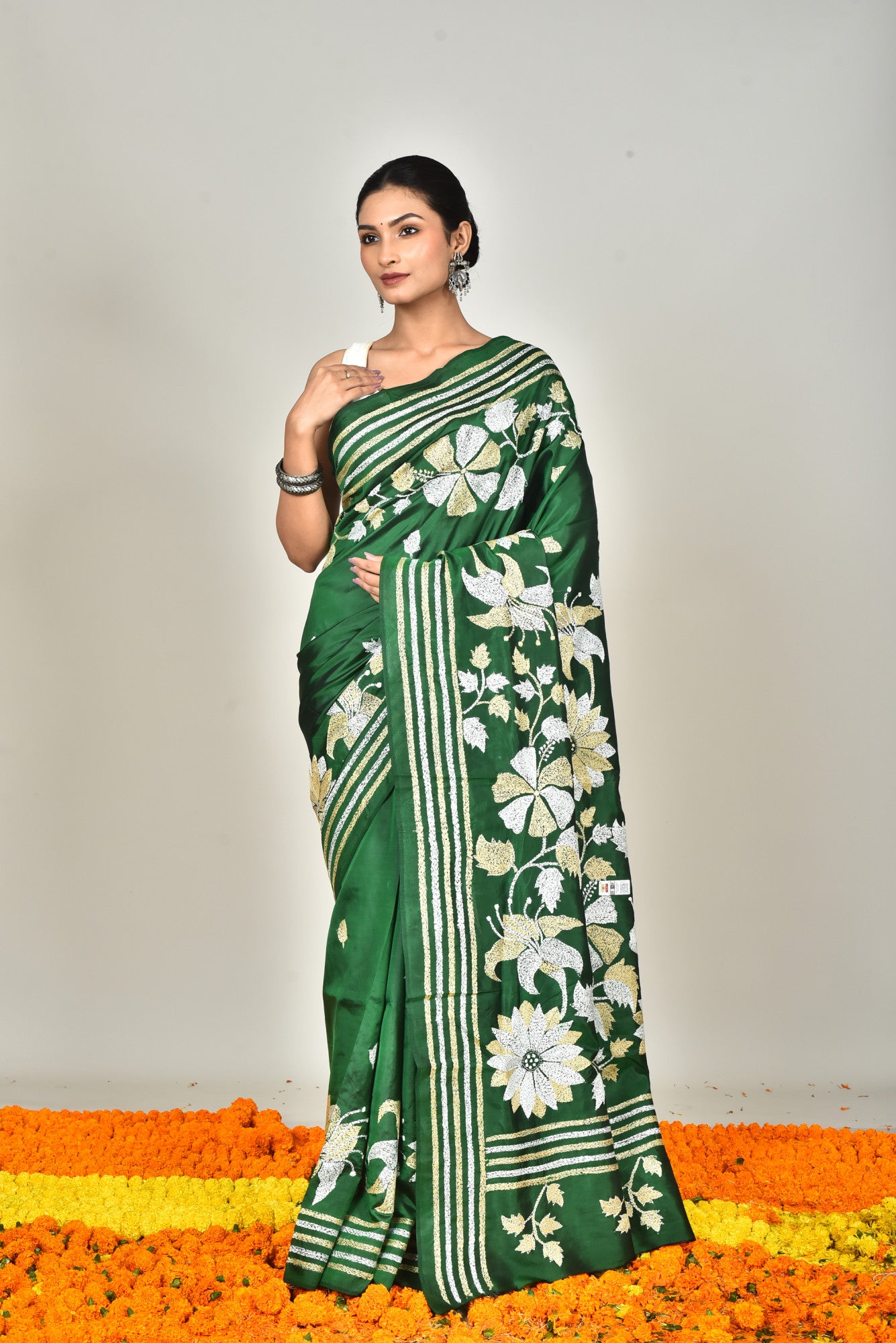 BANGALORE SILK KANTHA STITCH SAREE Thumbnail