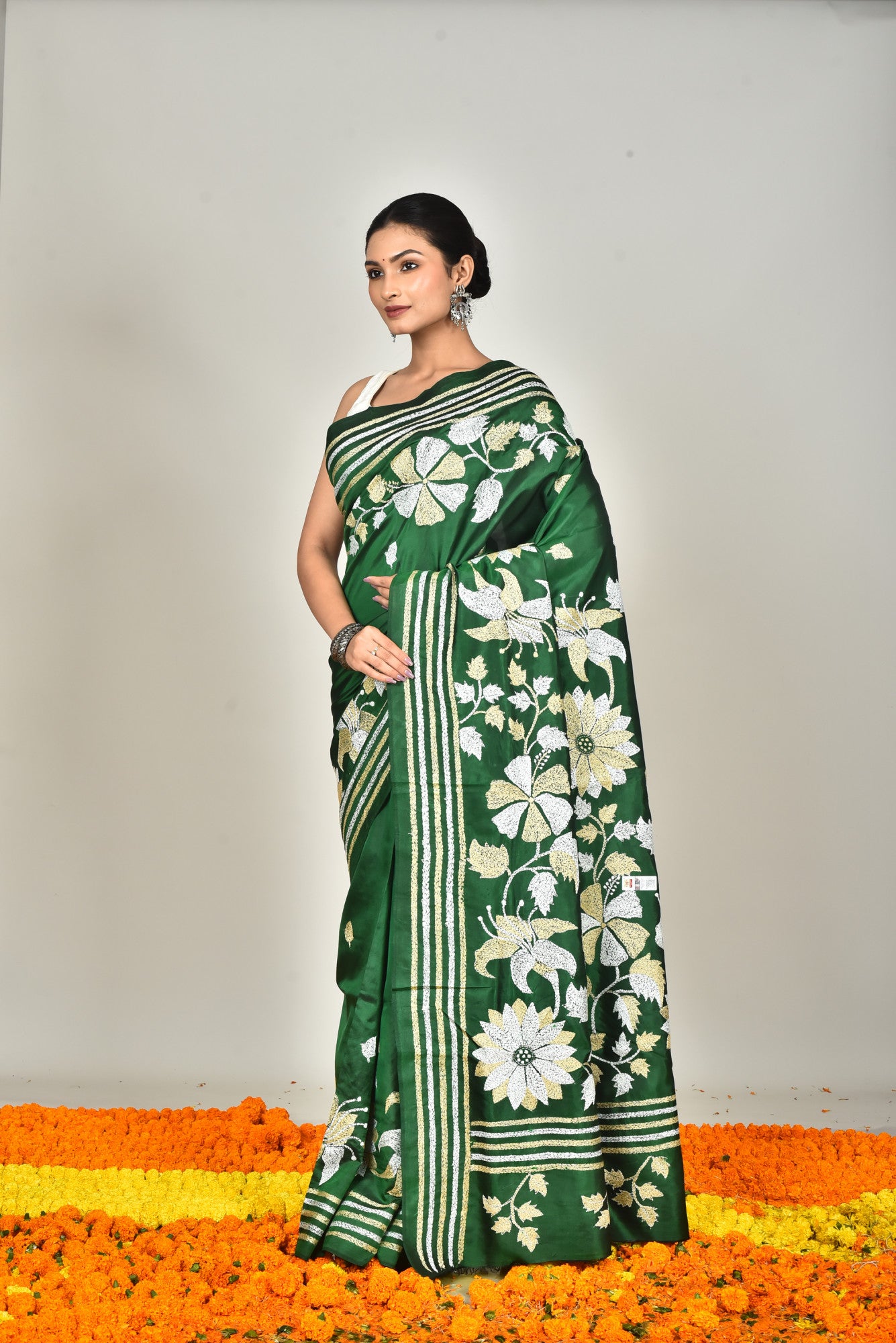 BANGALORE SILK KANTHA STITCH SAREE Thumbnail