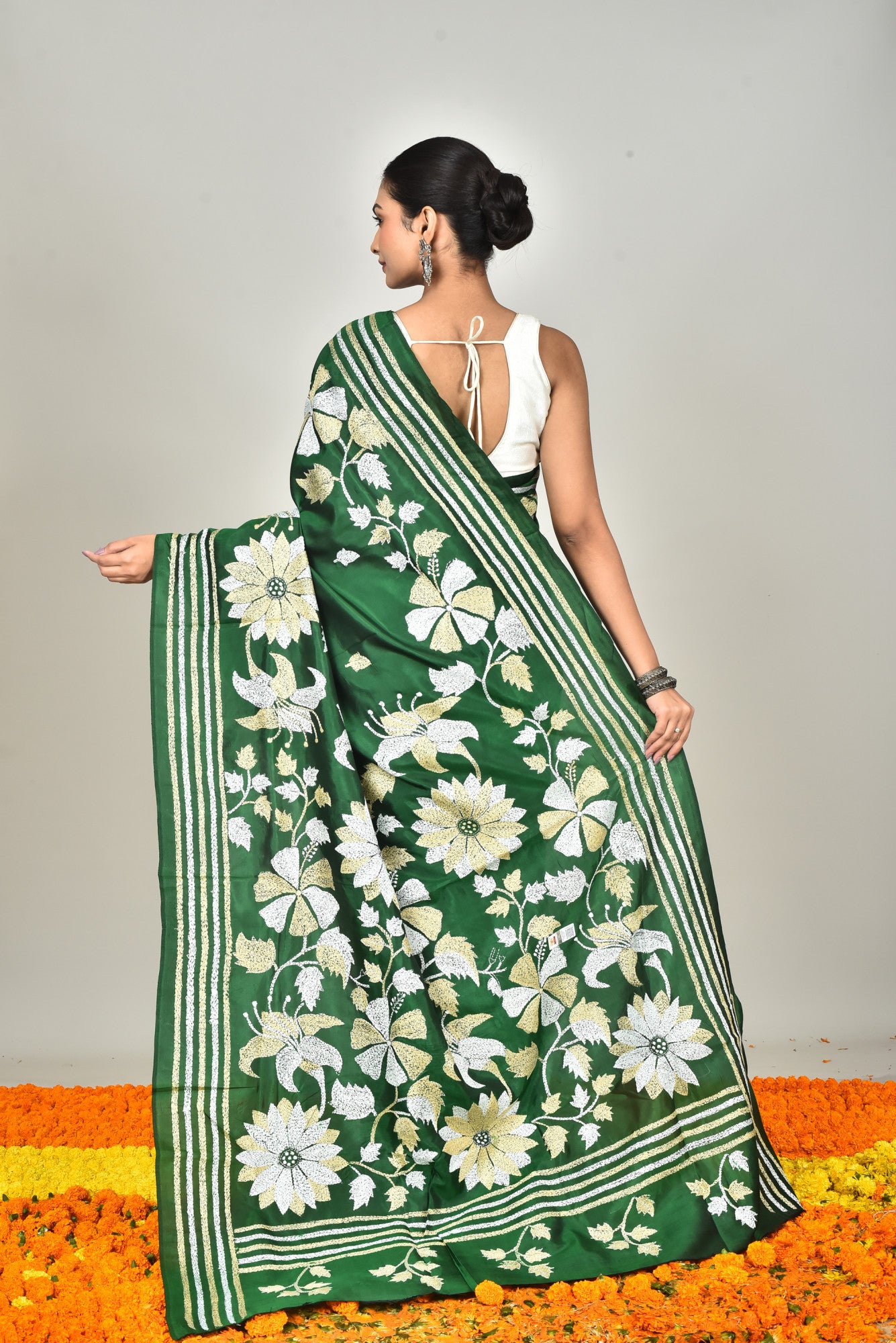 BANGALORE SILK KANTHA STITCH SAREE Thumbnail