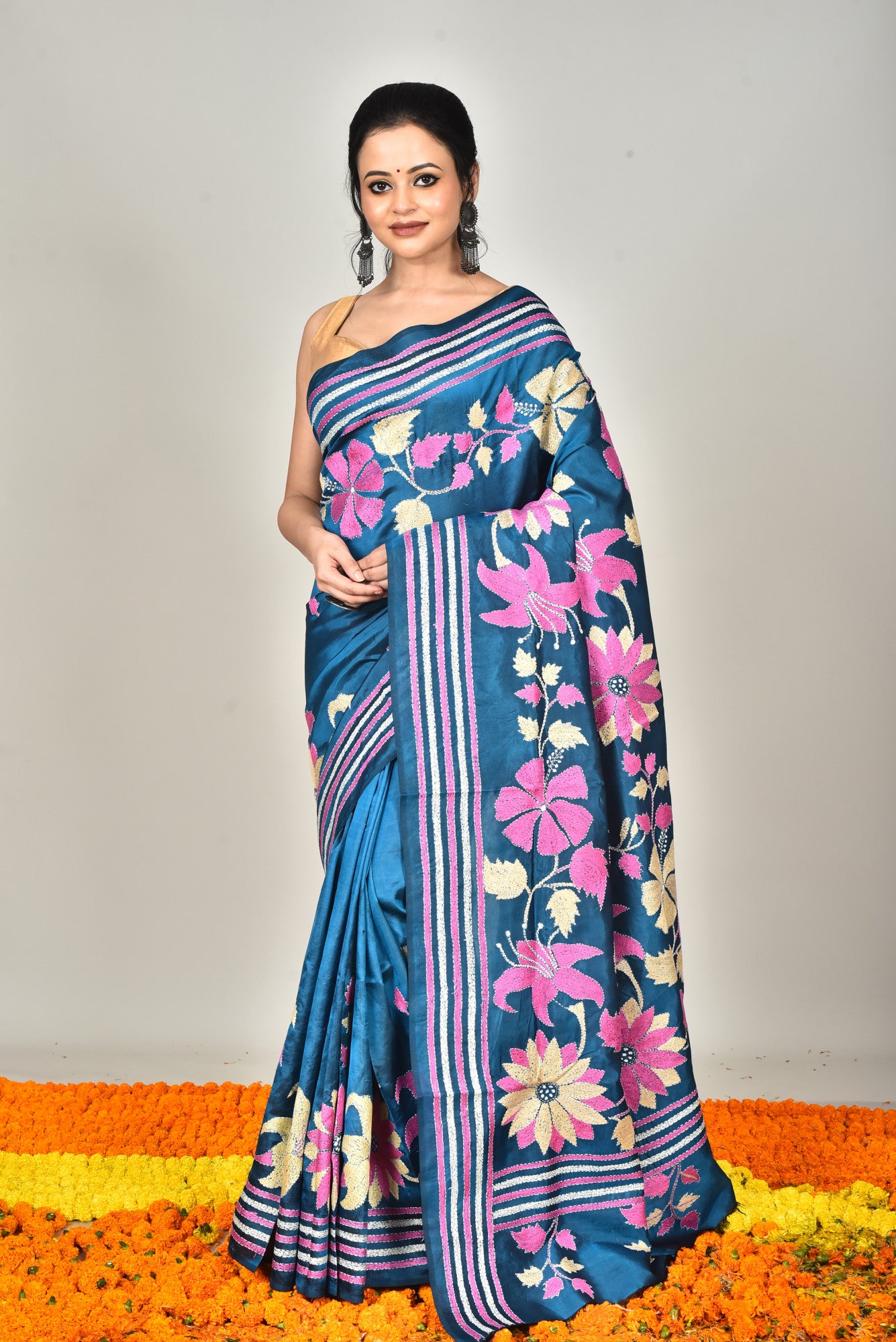 BANGALORE SILK KANTHA STITCH SAREE Thumbnail