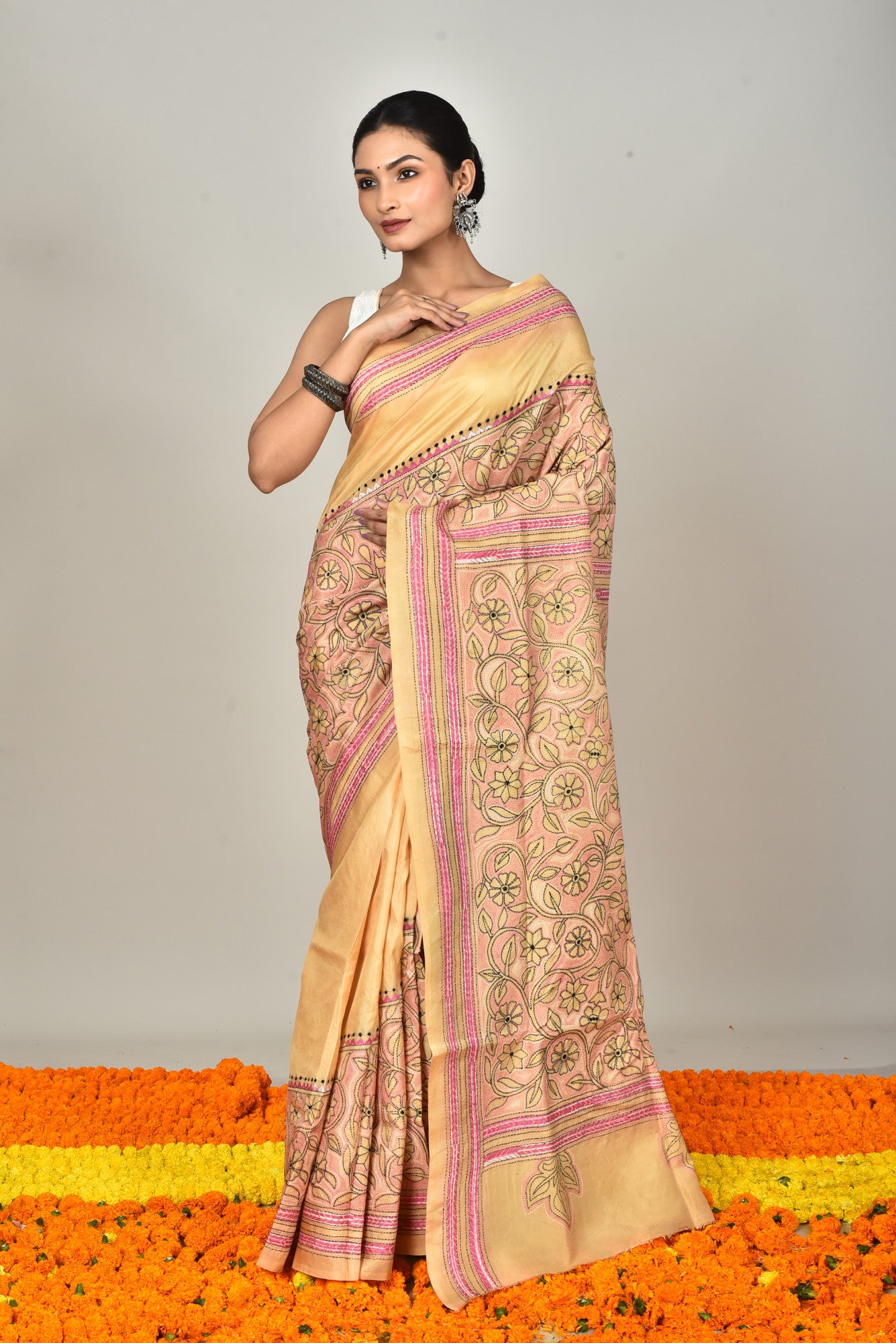 BANGALORE SILK REVERSE KANTHA SAREE