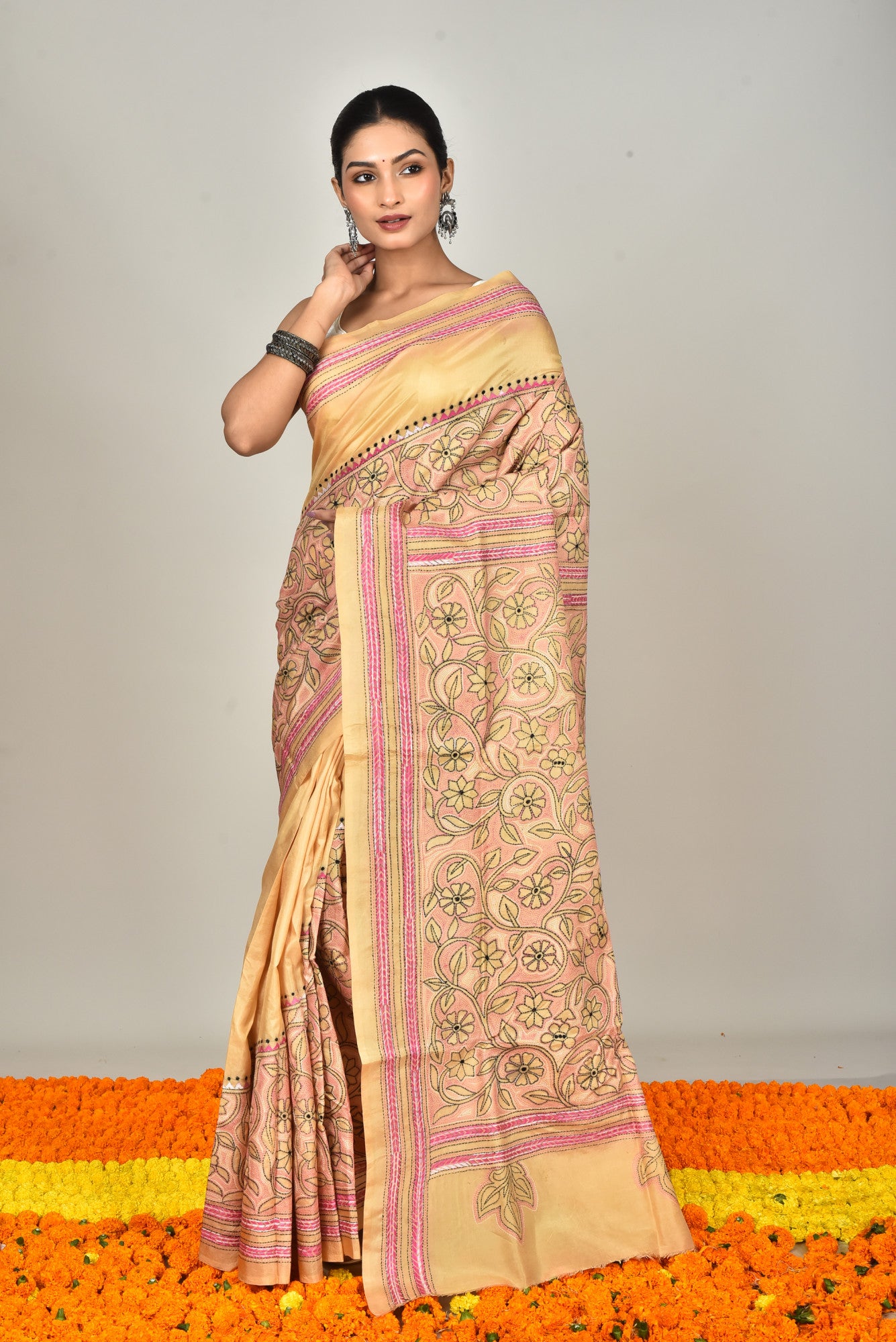 BANGALORE SILK REVERSE KANTHA SAREE Thumbnail