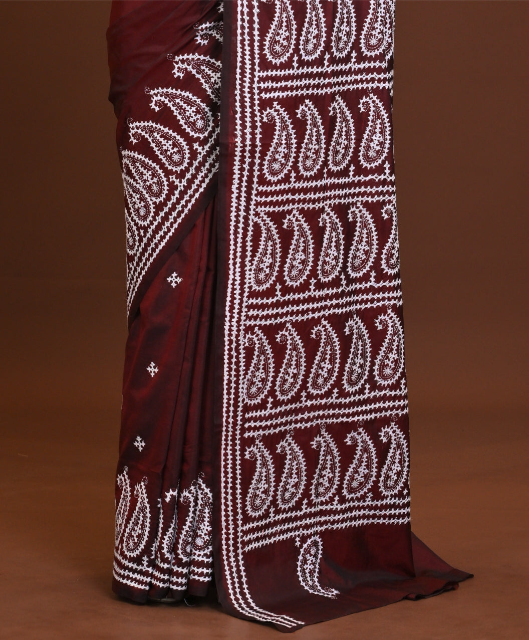Blended Silk Kantha Stitch Saree Brown Thumbnail