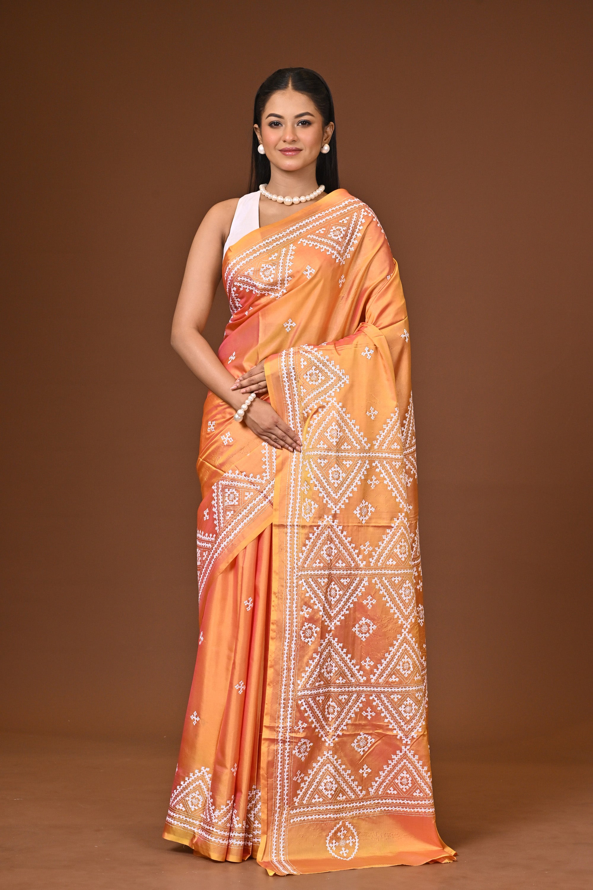 Blended Silk Kantha Stitch Saree Mustard Yellow Thumbnail