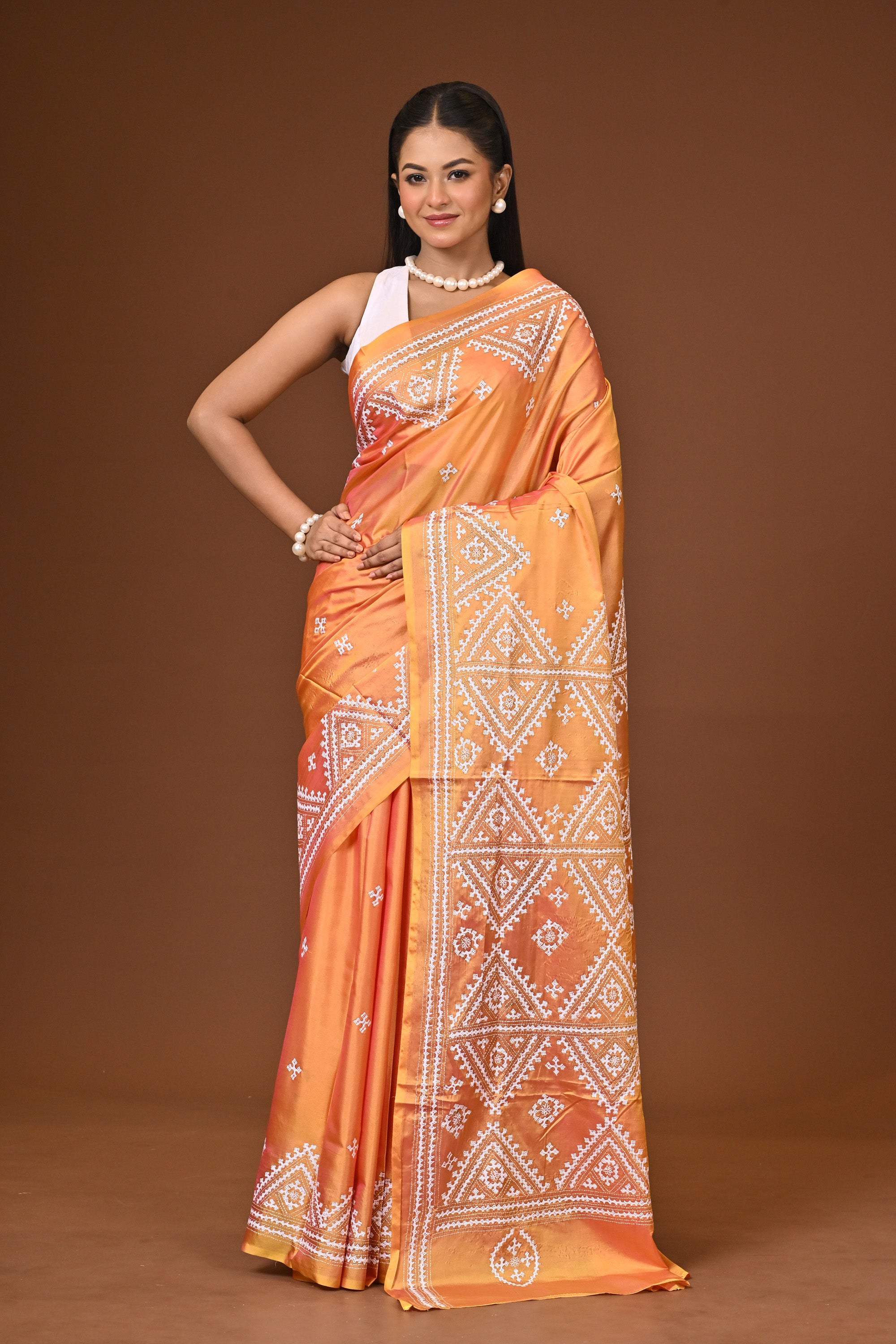 Blended Silk Kantha Stitch Saree Mustard Yellow Thumbnail
