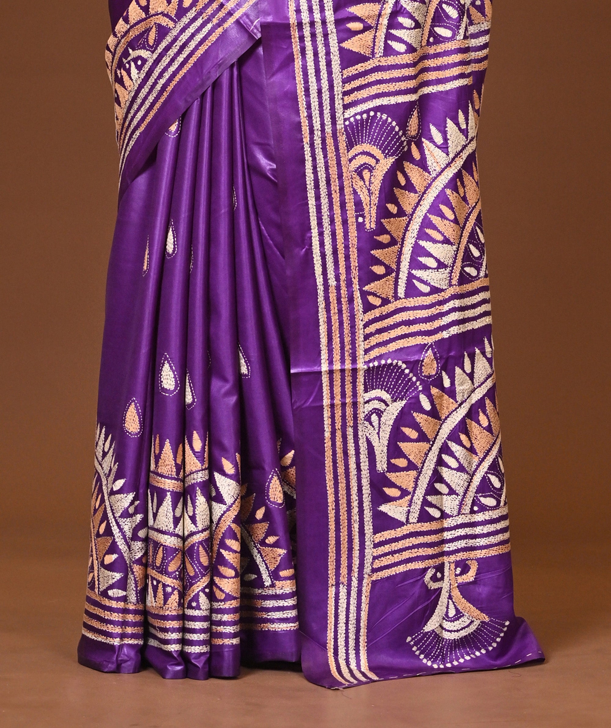 Blended Silk Kantha Stitch Saree Purple Thumbnail