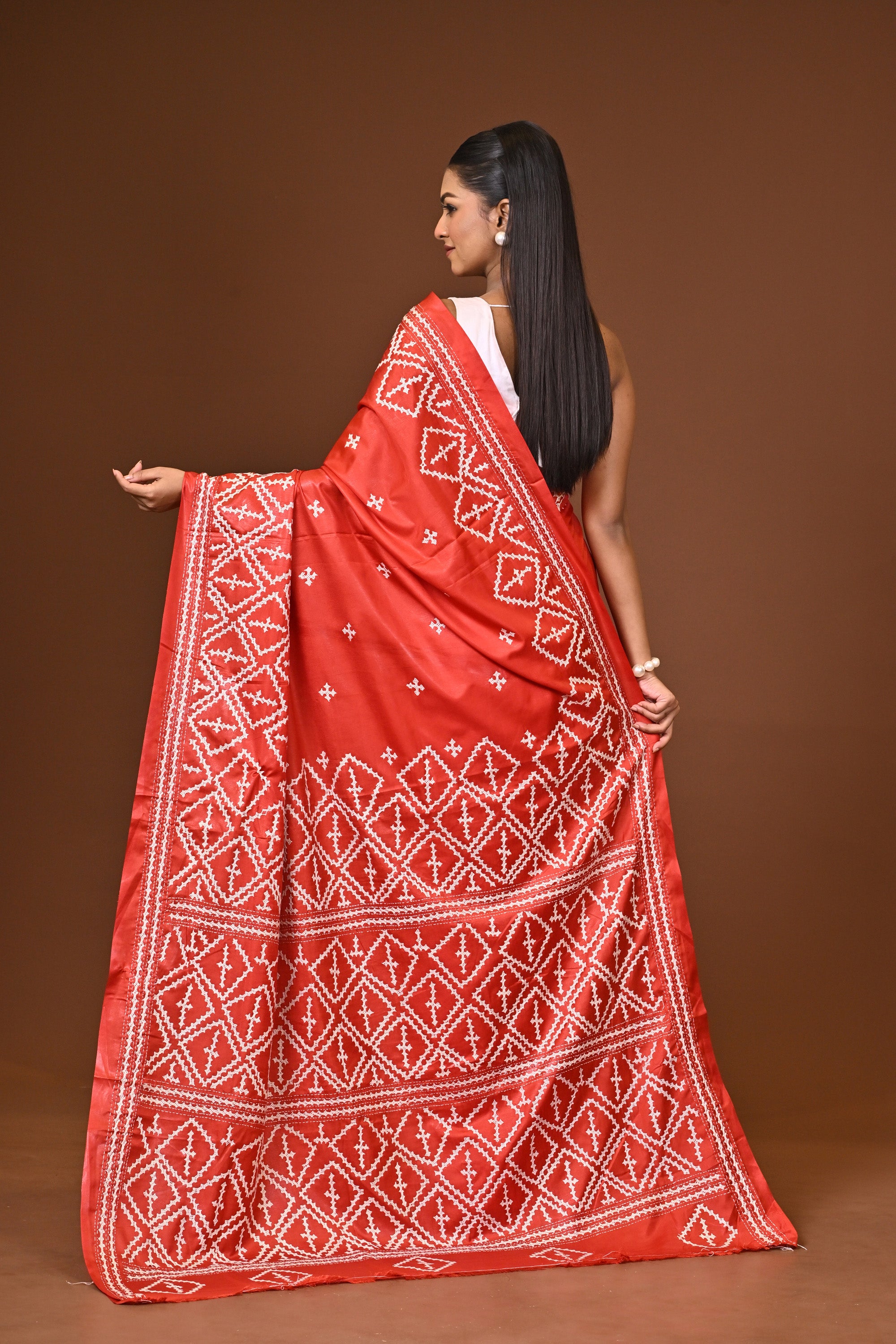 Blended Silk Kantha Stitch Saree Red Thumbnail