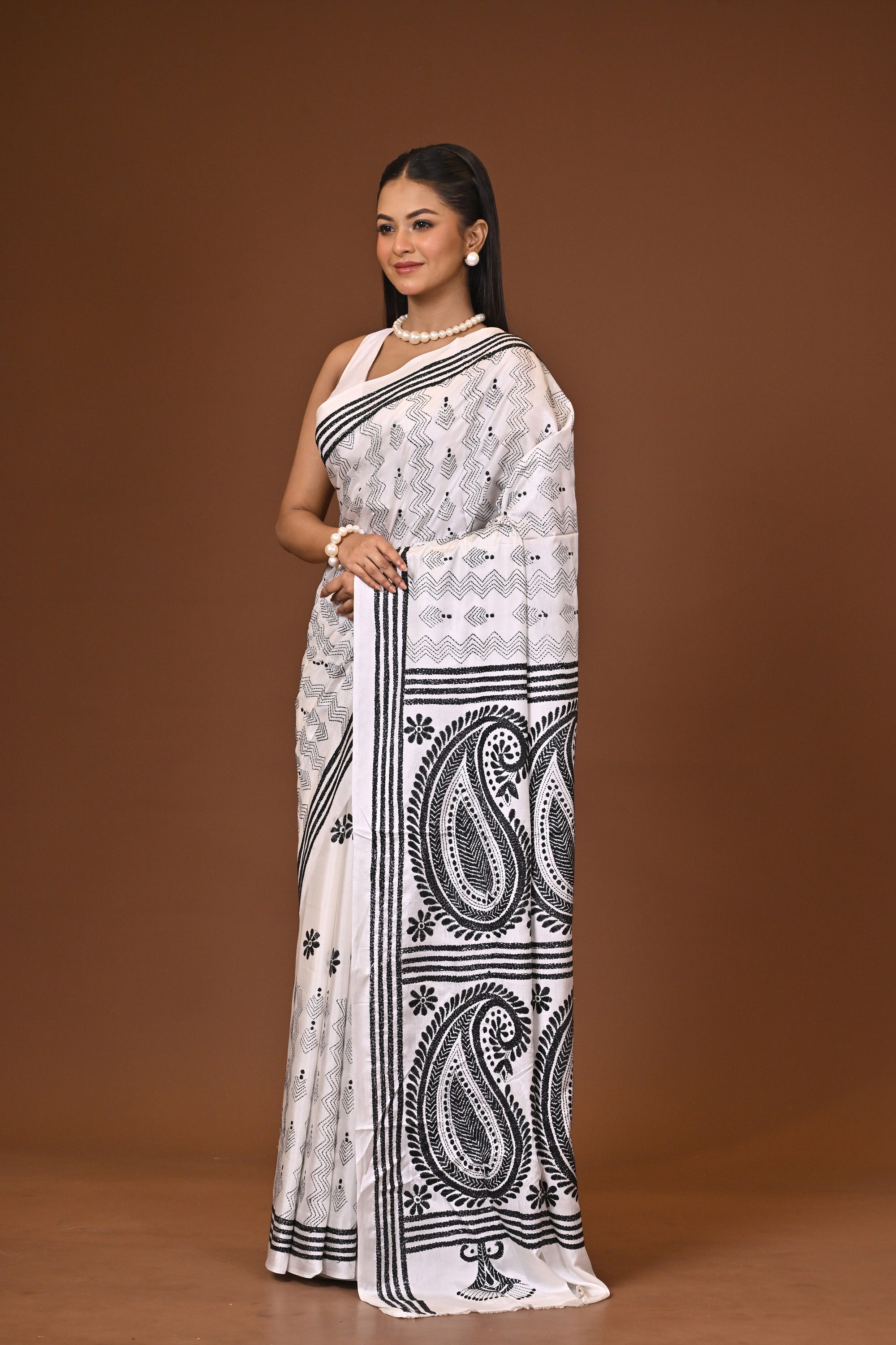 Blended Silk Kantha Stitch Saree Velvet Pink