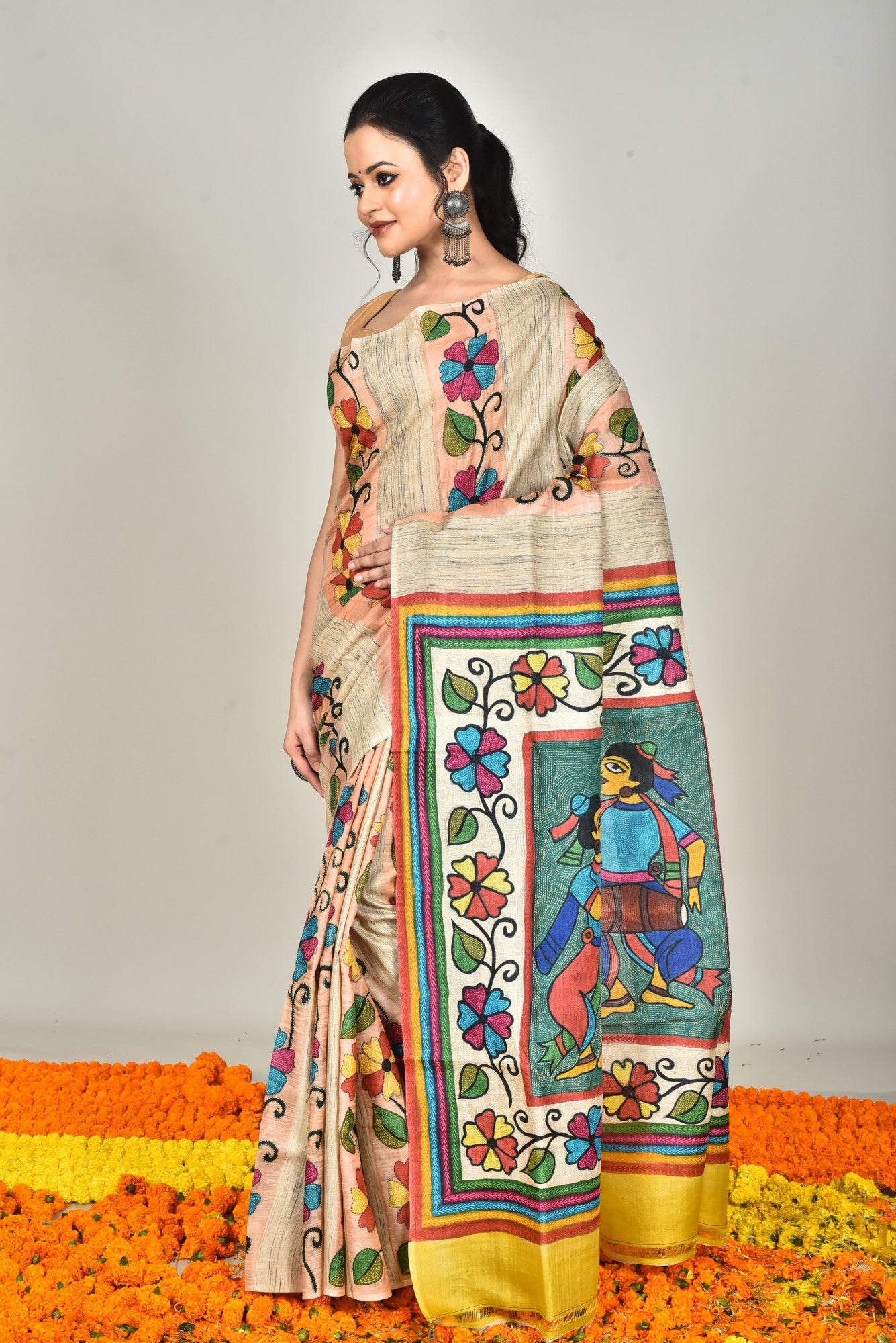 GACHI SILK TUSSAR KANTHA SAREE Thumbnail