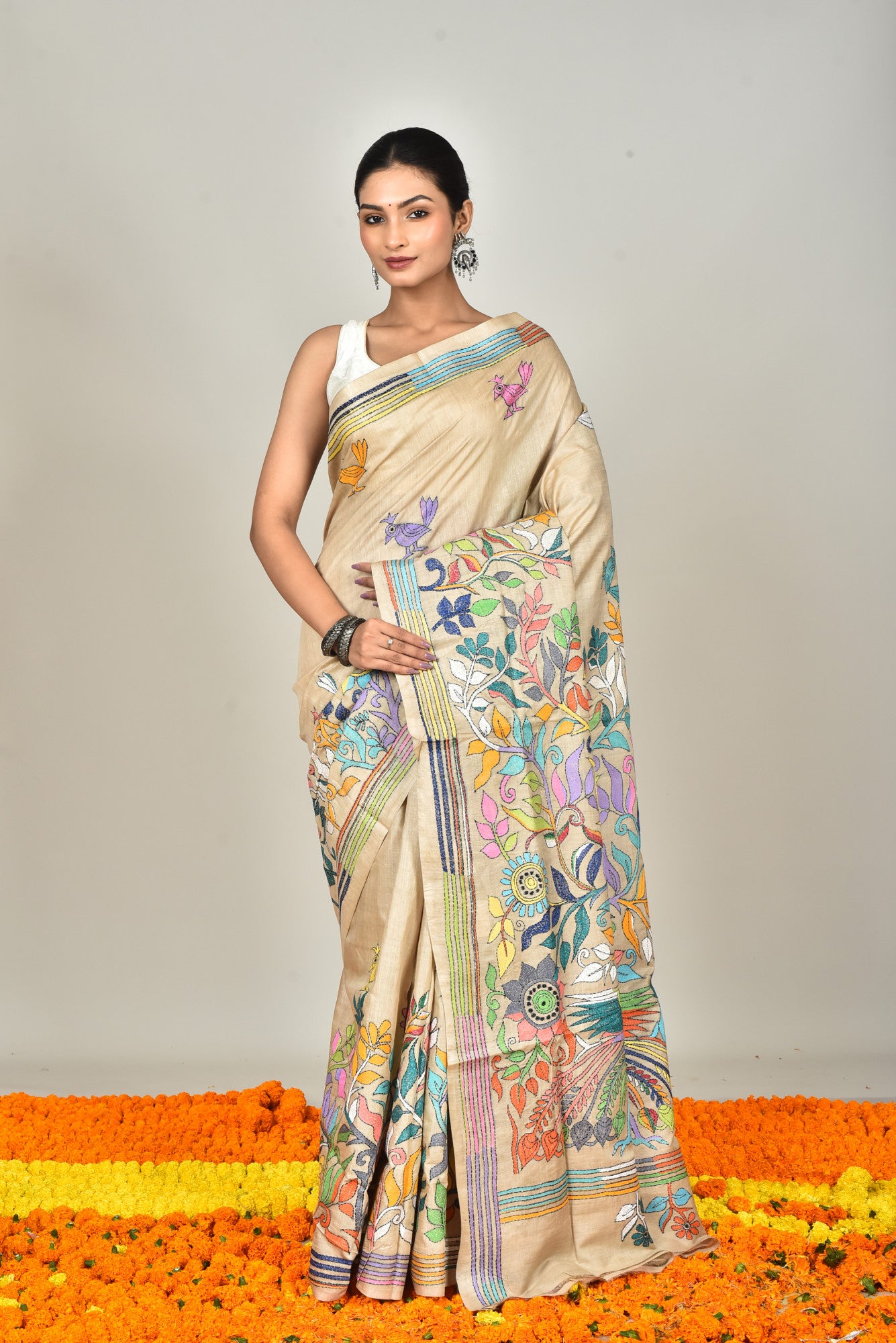 GACHI TUSSAR SILK KANTHA SAREE