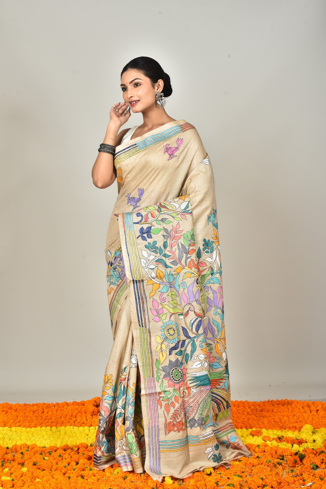 GACHI TUSSAR SILK KANTHA SAREE Thumbnail