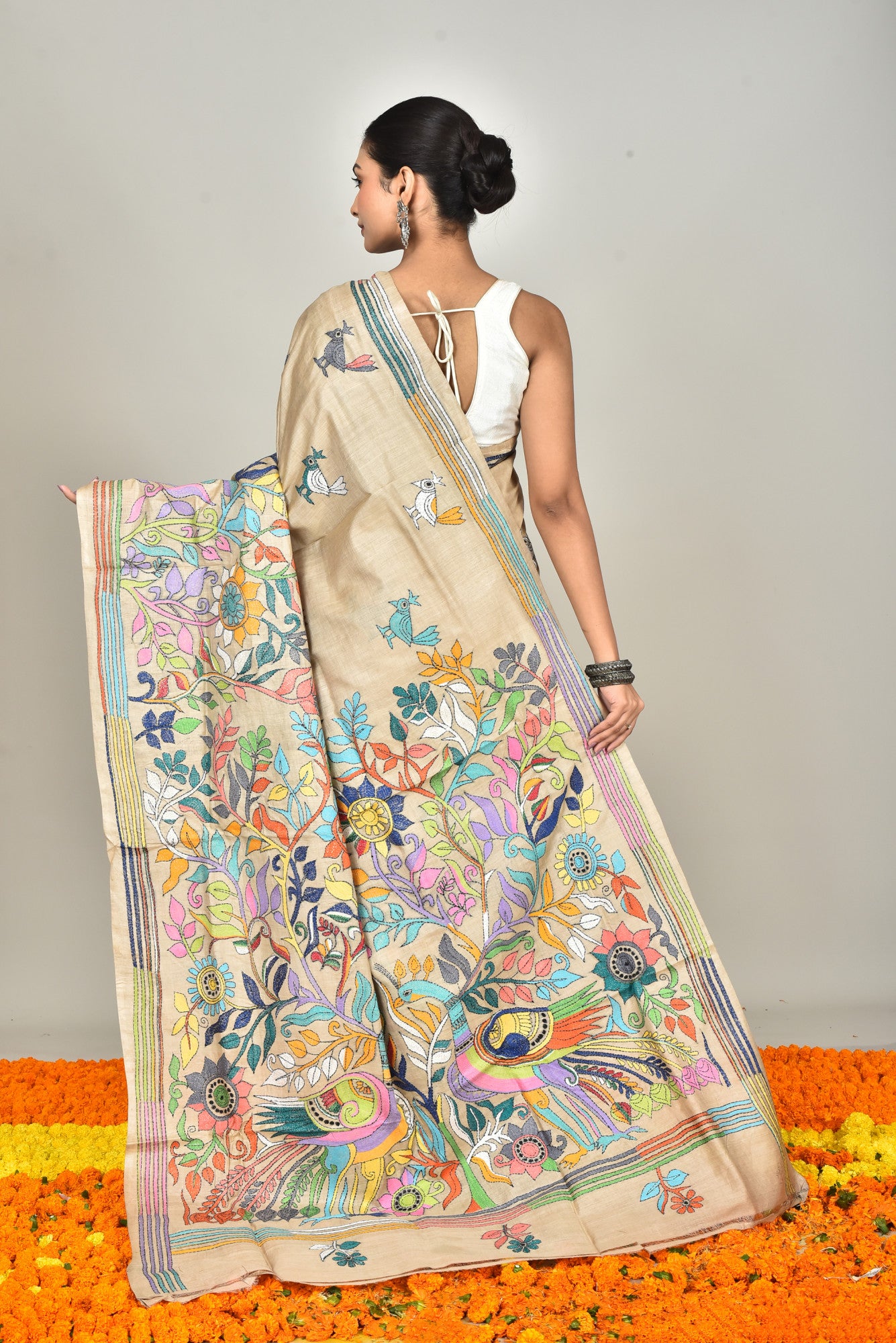 GACHI TUSSAR SILK KANTHA SAREE Thumbnail