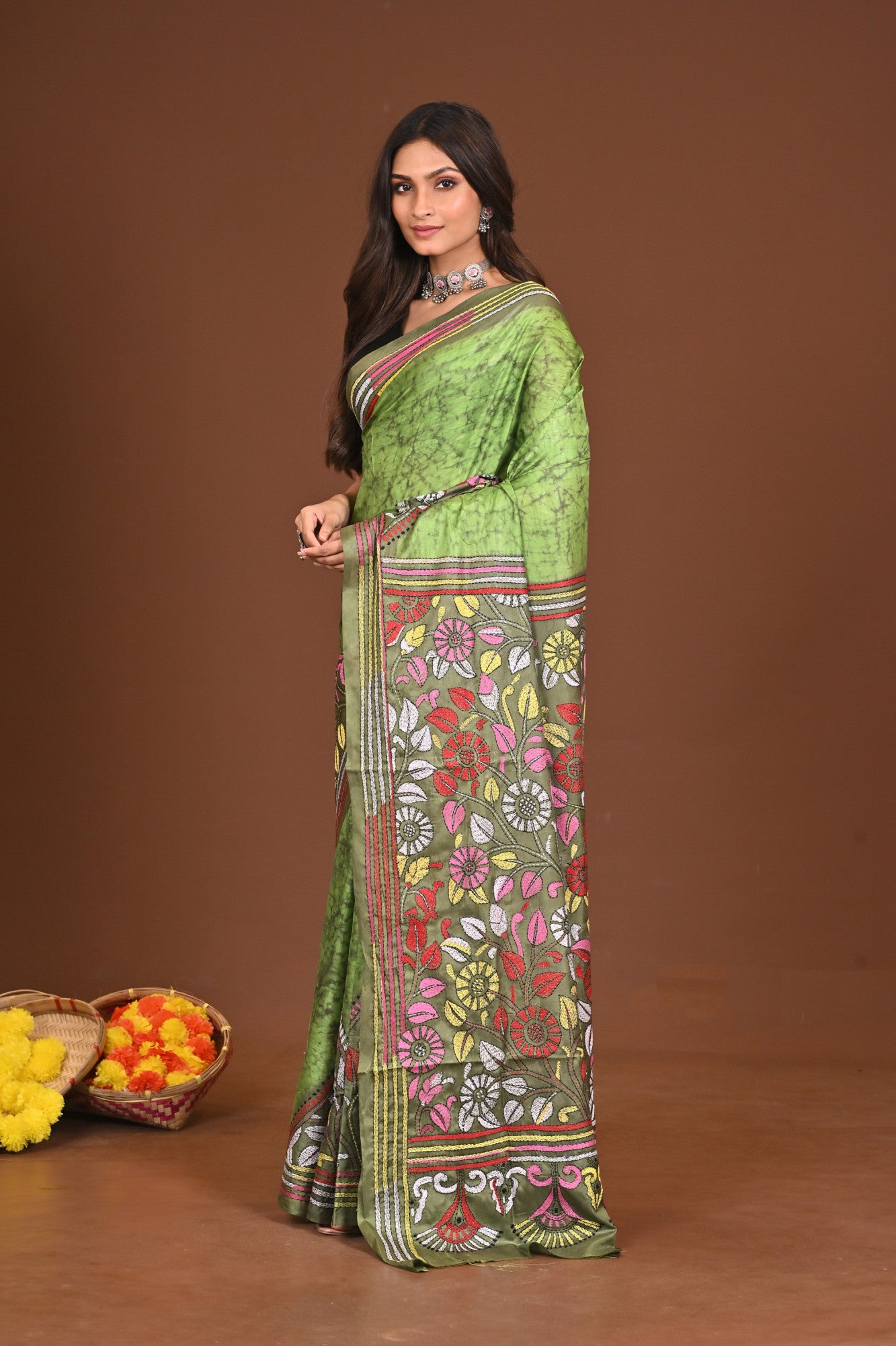KUSHMANDA  BLENDED SILK KANTHA SAREE