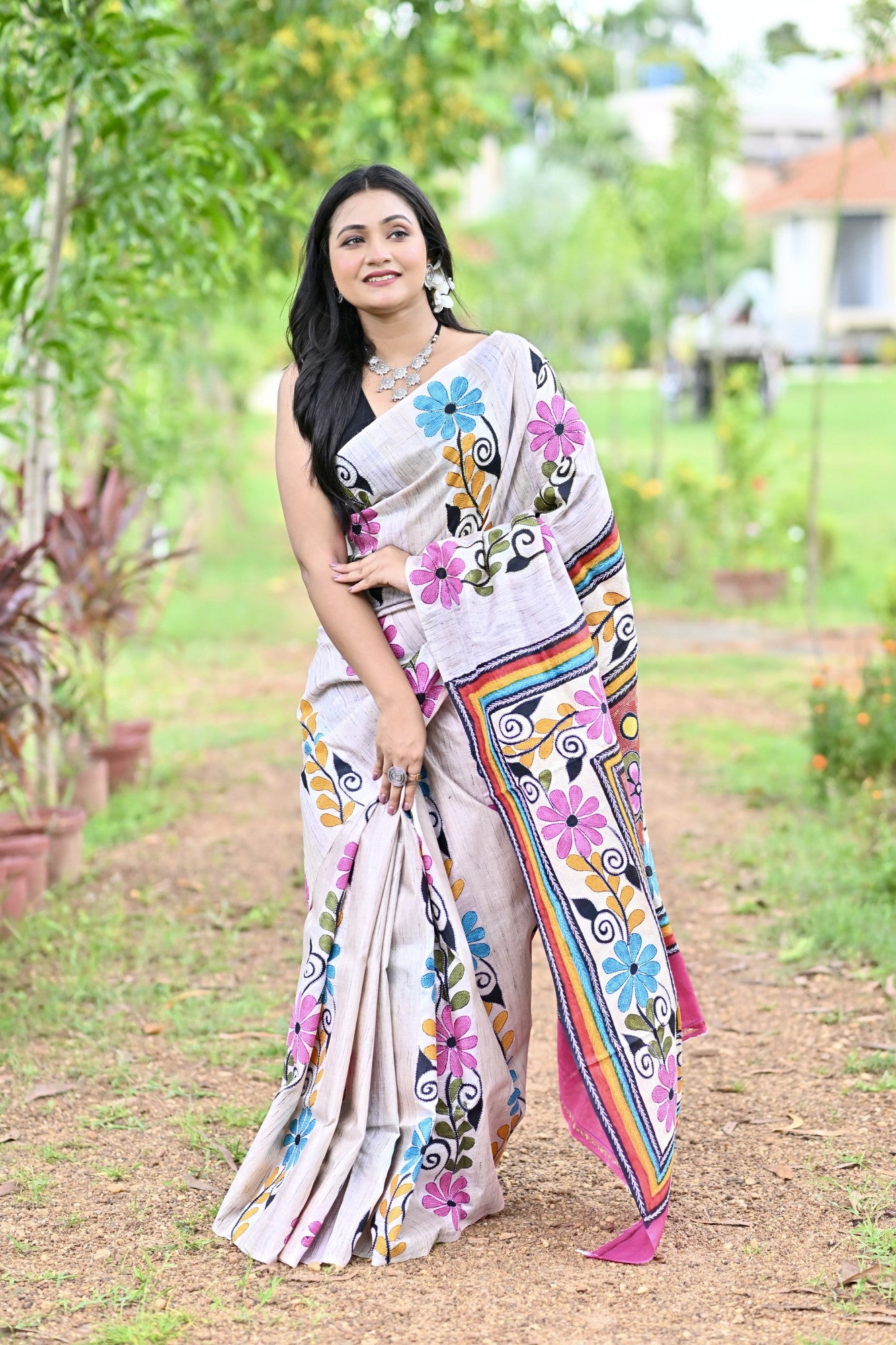 LALITAMBIKA GHICHA DIY HAND PRINT NAKSHI KANTHA SAREE