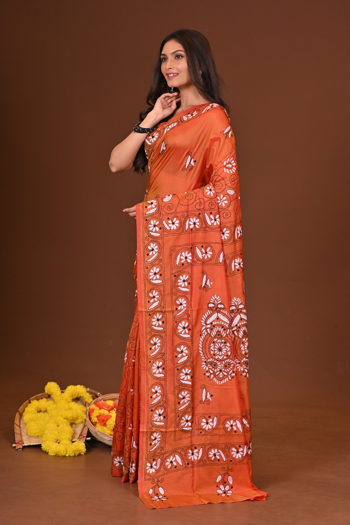 Prajwala Blended Silk Kantha Saree Rust Thumbnail