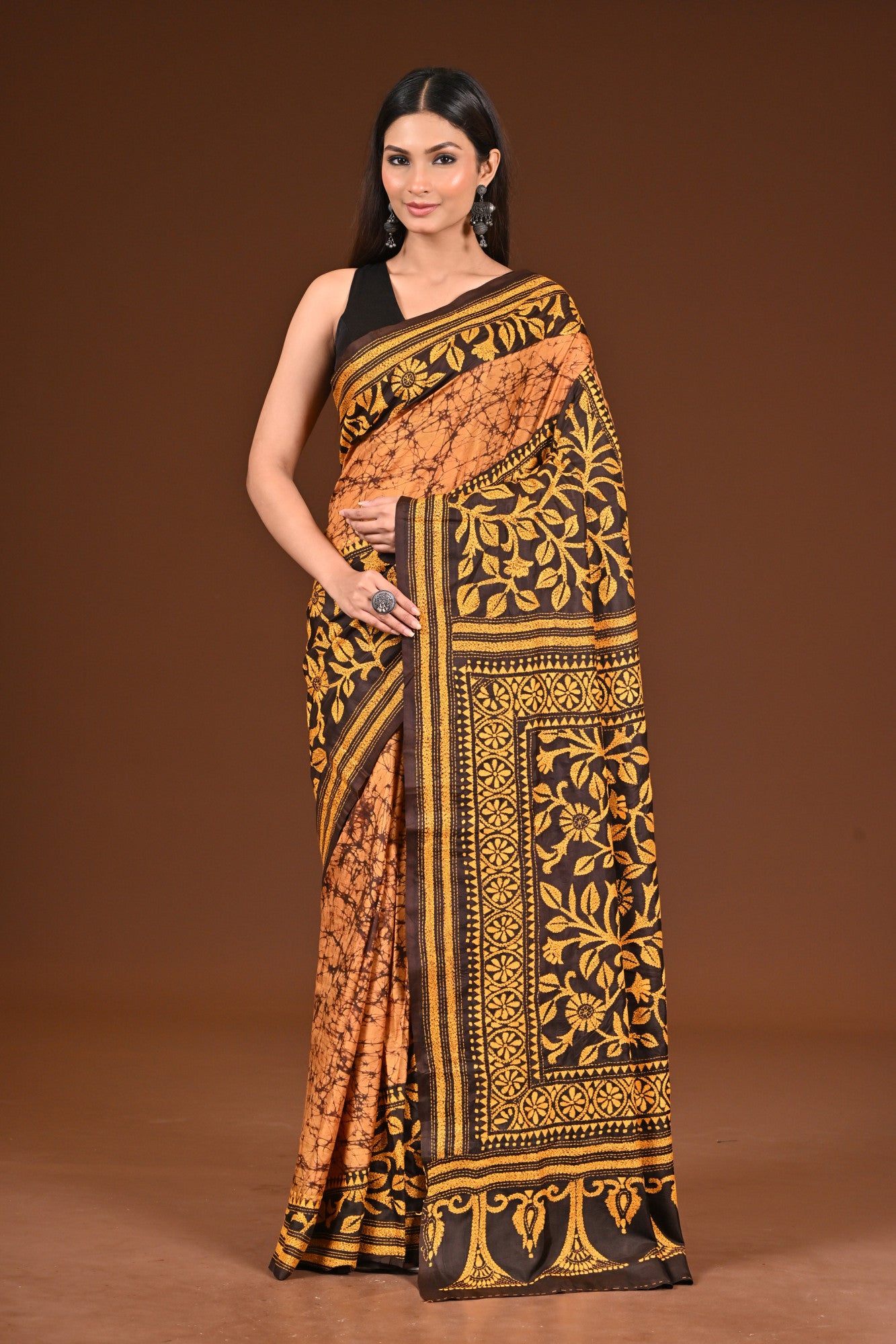 PURE SILK BATIK KANTHA SAREE Thumbnail