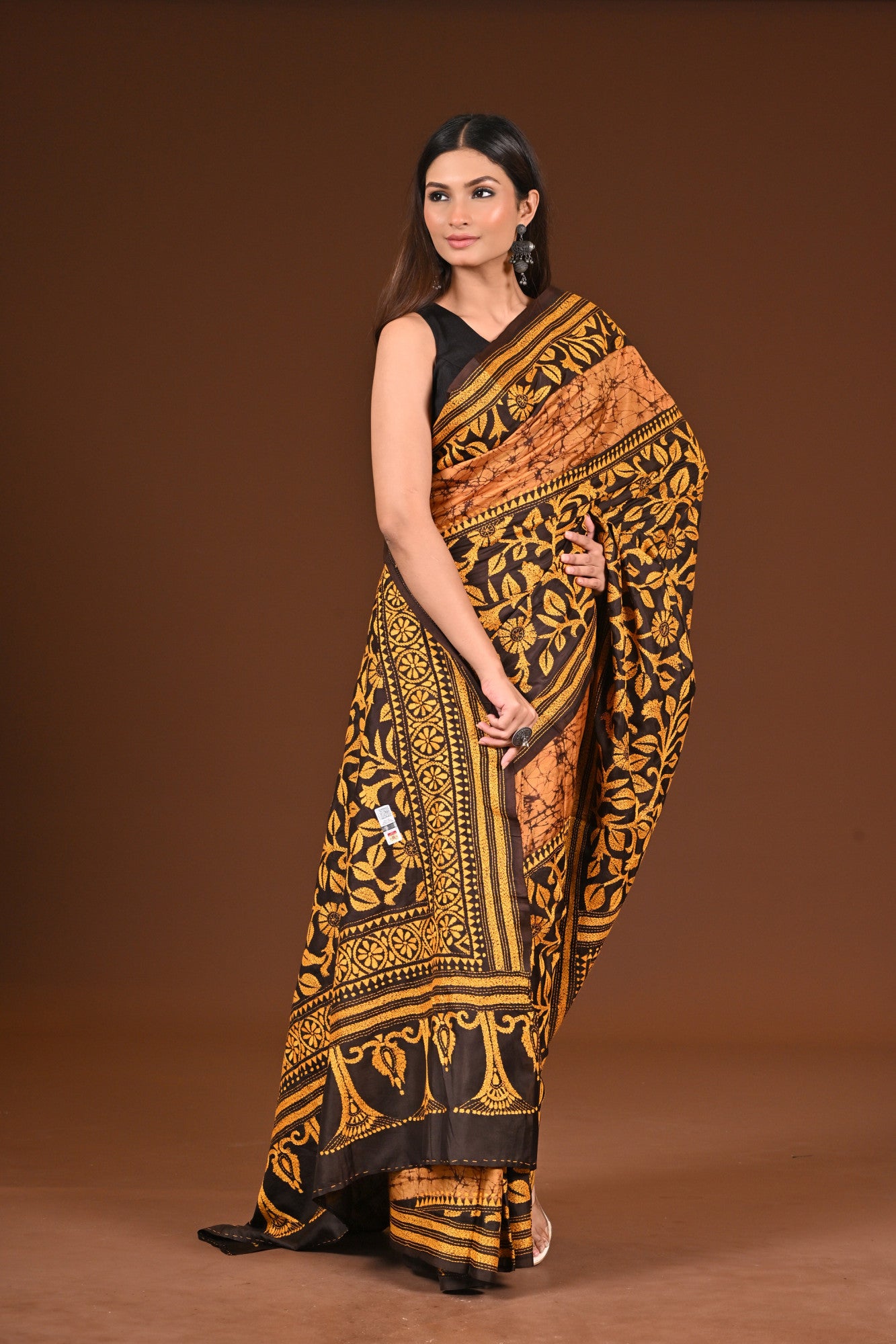 PURE SILK BATIK KANTHA SAREE Thumbnail