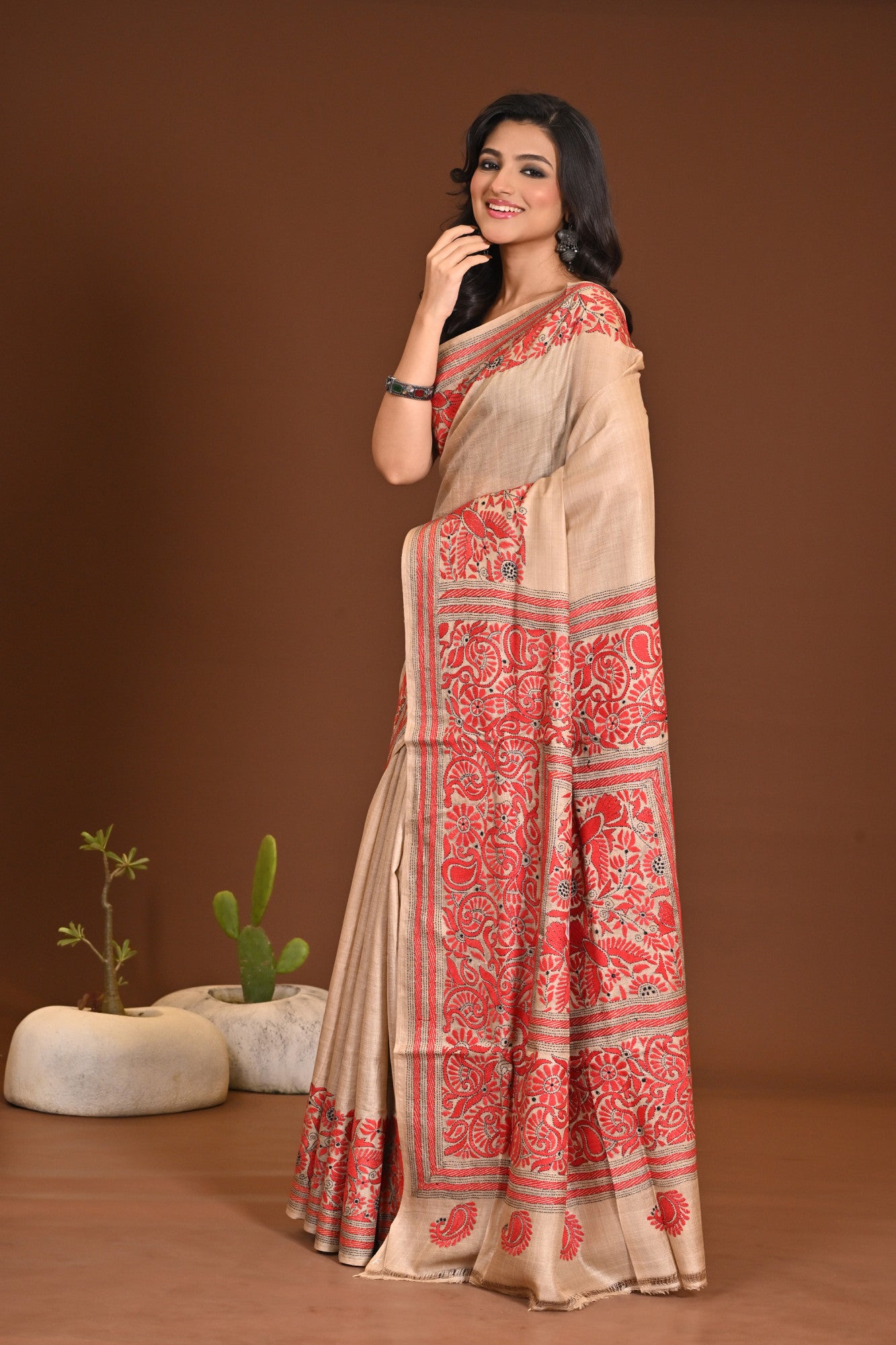 SILK JALCHURI HAND PRINT KANTHA SAREE