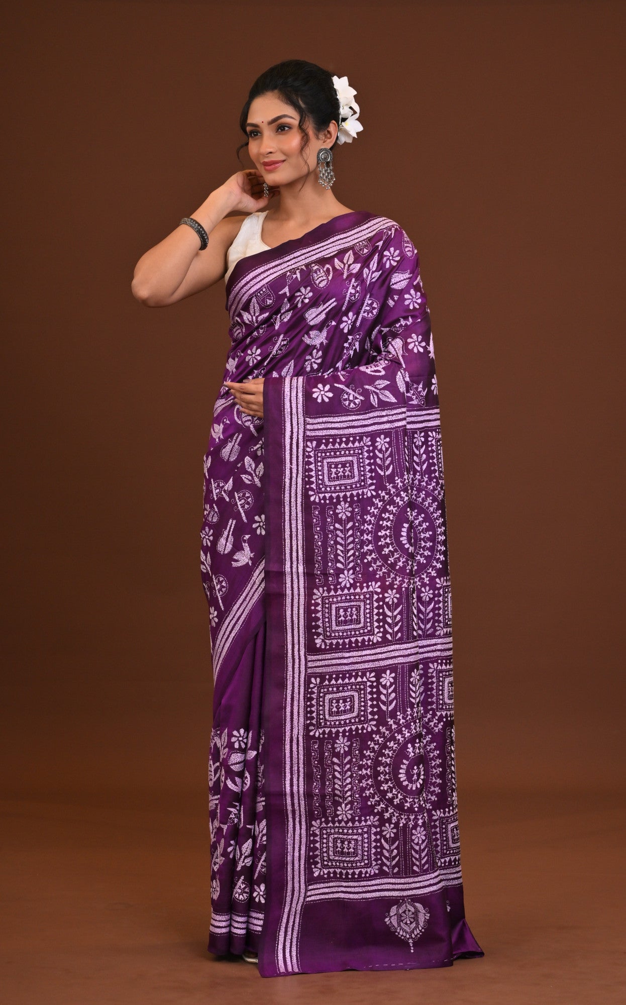 Pure Silk Kantha Stitch Saree Thumbnail