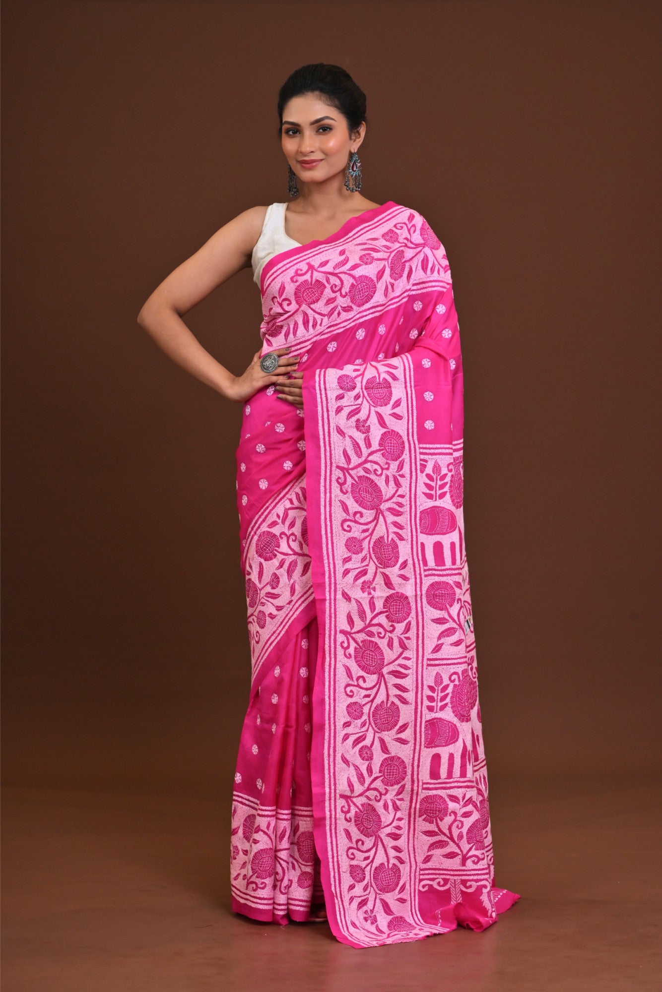 Pure Silk Kantha Stitch Saree