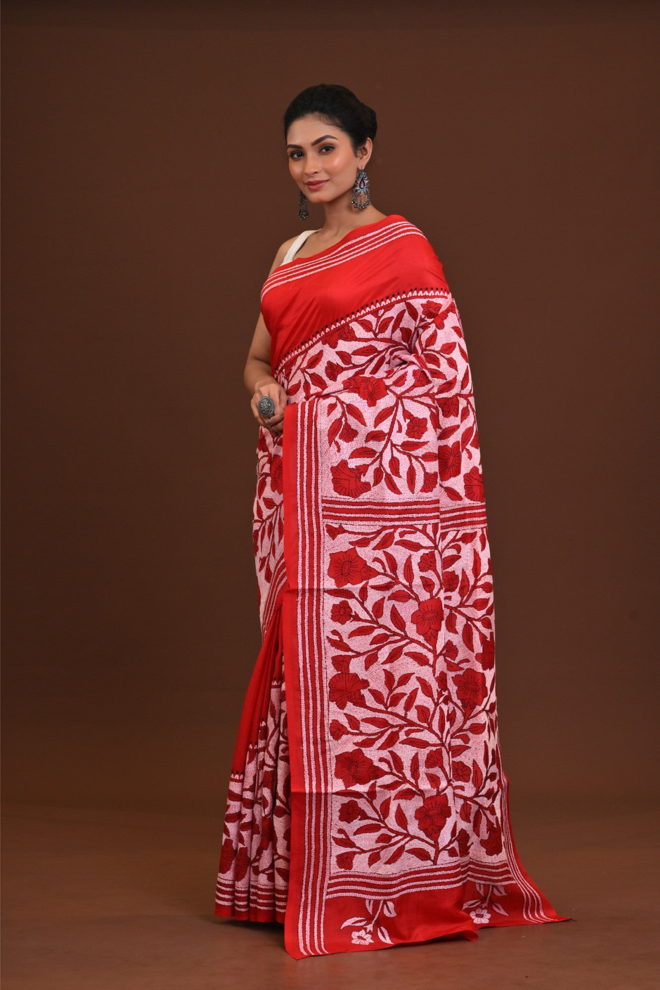 Pure Silk Kantha Stitch Saree