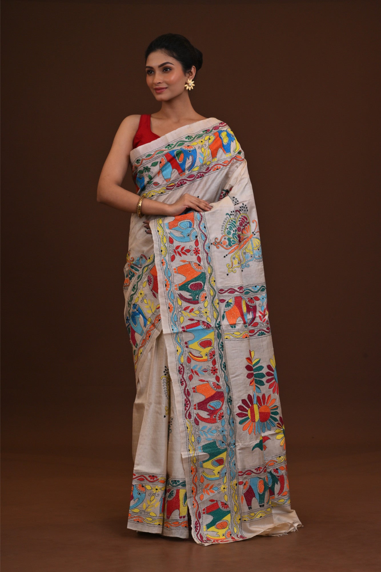 Pure Silk Kantha Stitch Saree Thumbnail