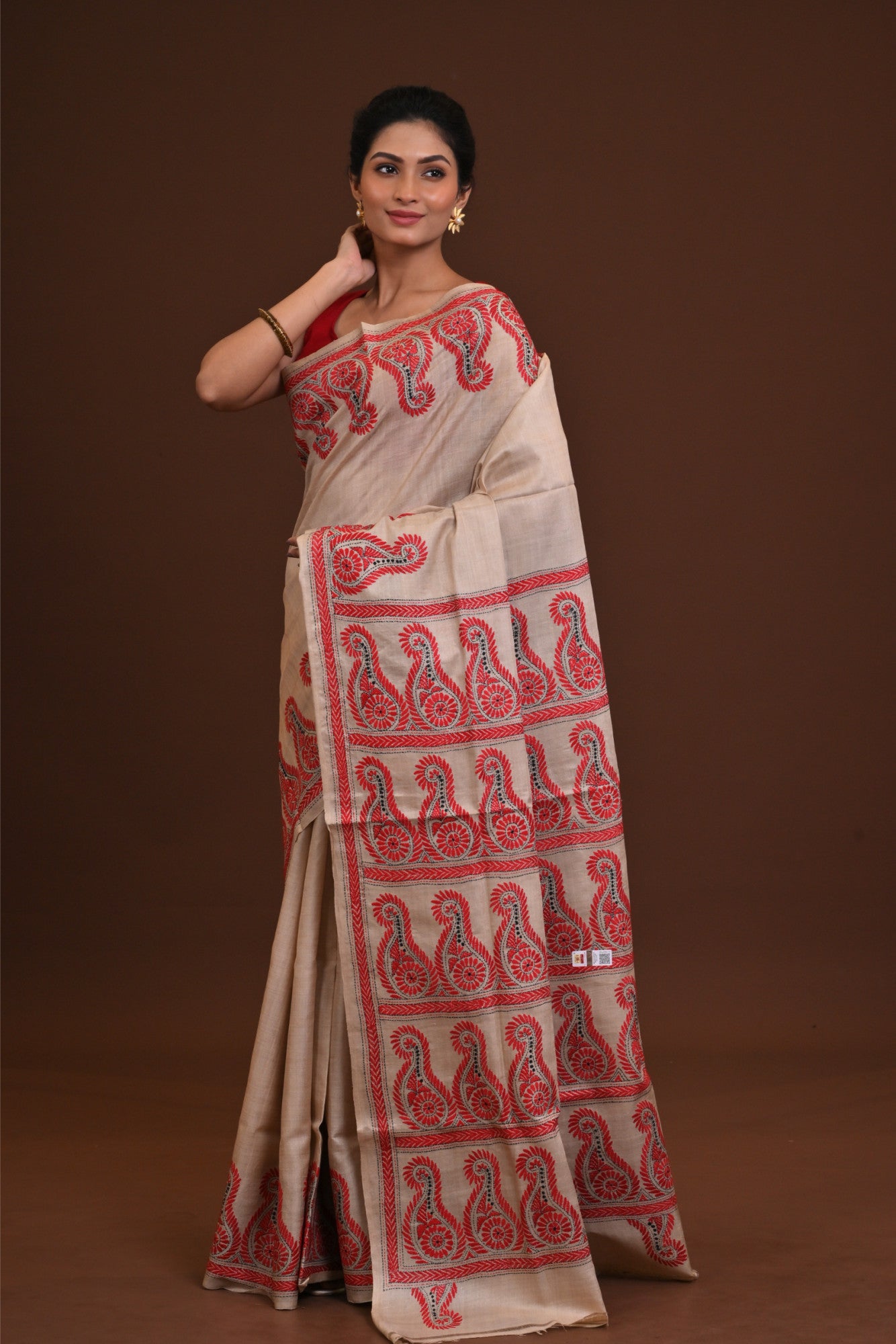 Pure Silk Kantha Stitch Saree