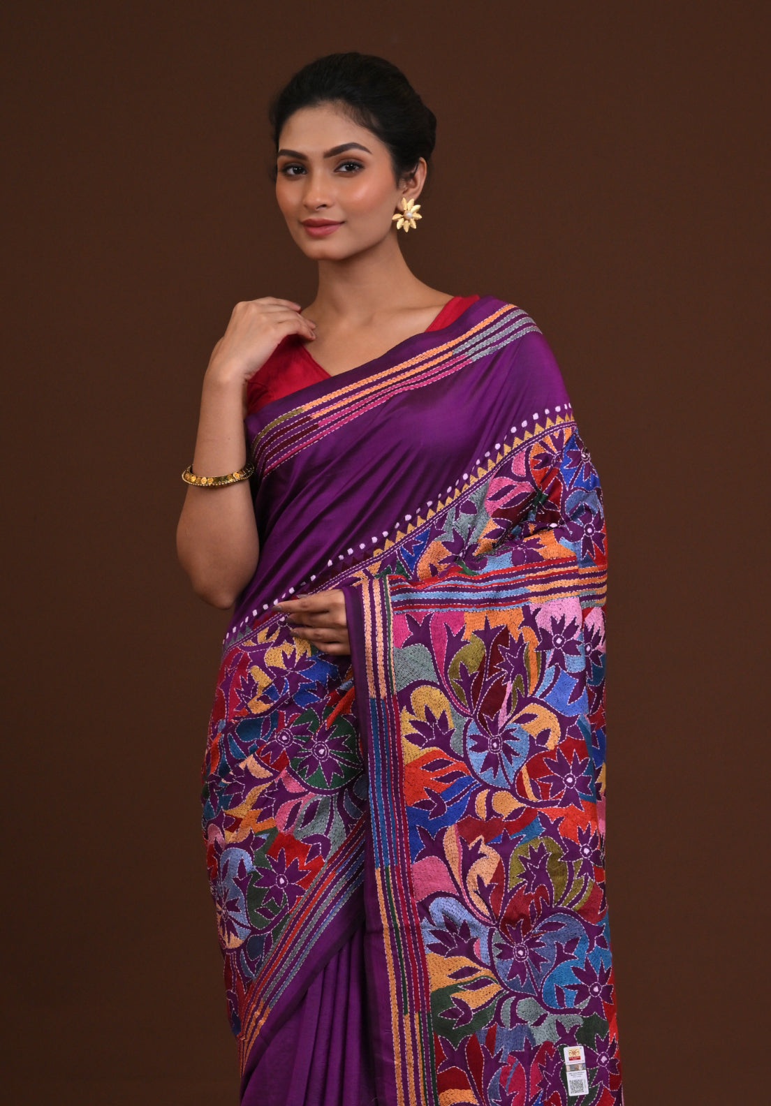 Pure Silk Kantha Stitch Saree