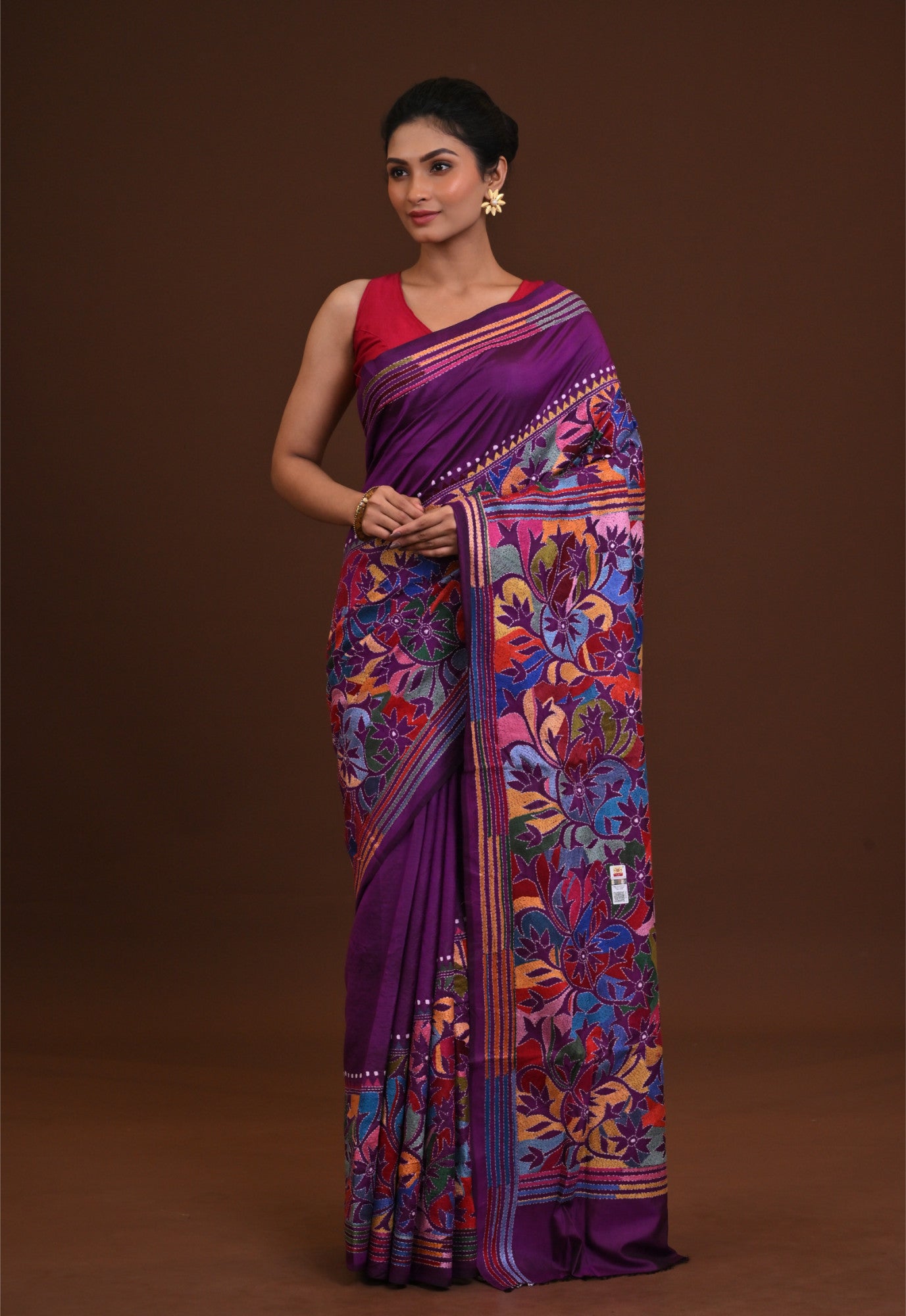 Pure Silk Kantha Stitch Saree