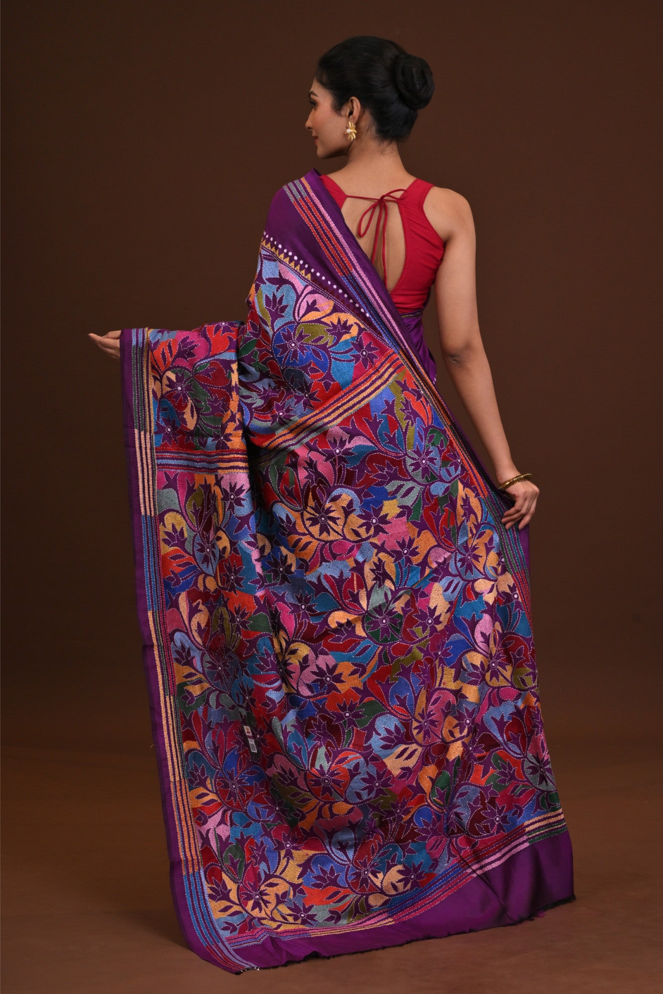 Pure Silk Kantha Stitch Saree