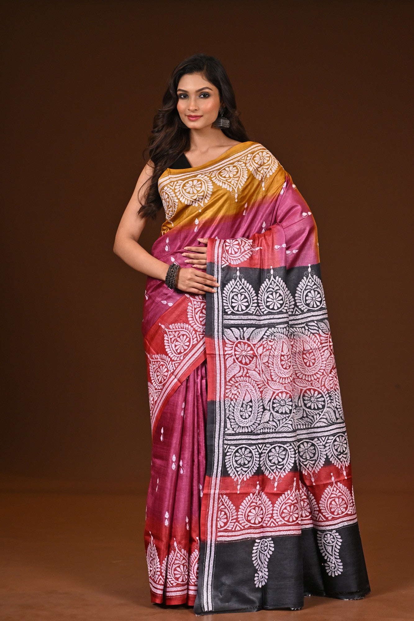 PURE SILK KANTHA SAREE Thumbnail