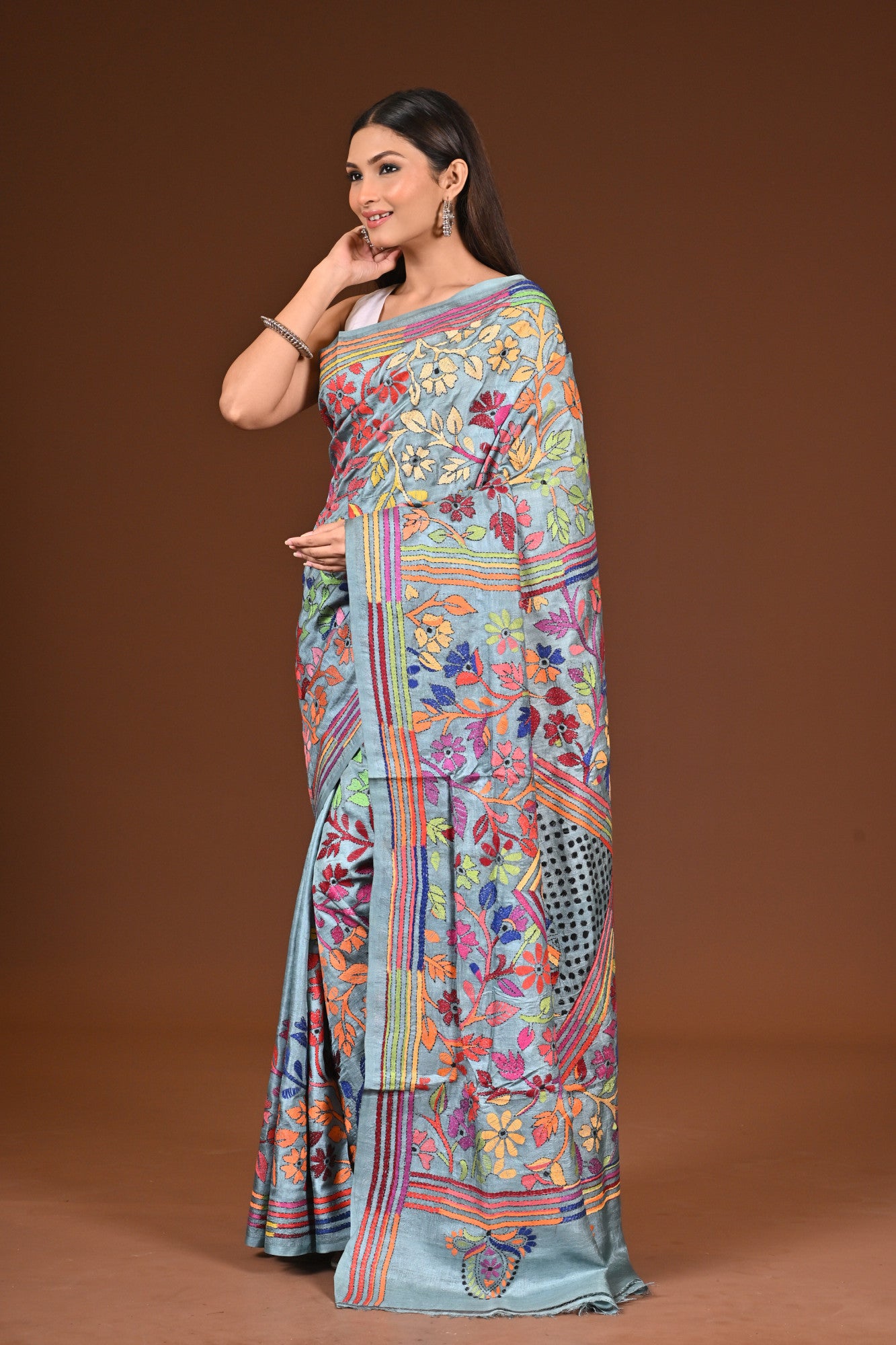 PURE  SILK KANTHA SAREE Thumbnail