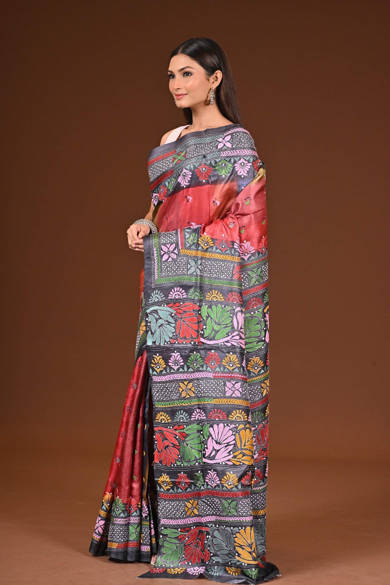 PURE  SILK KANTHA SAREE Thumbnail
