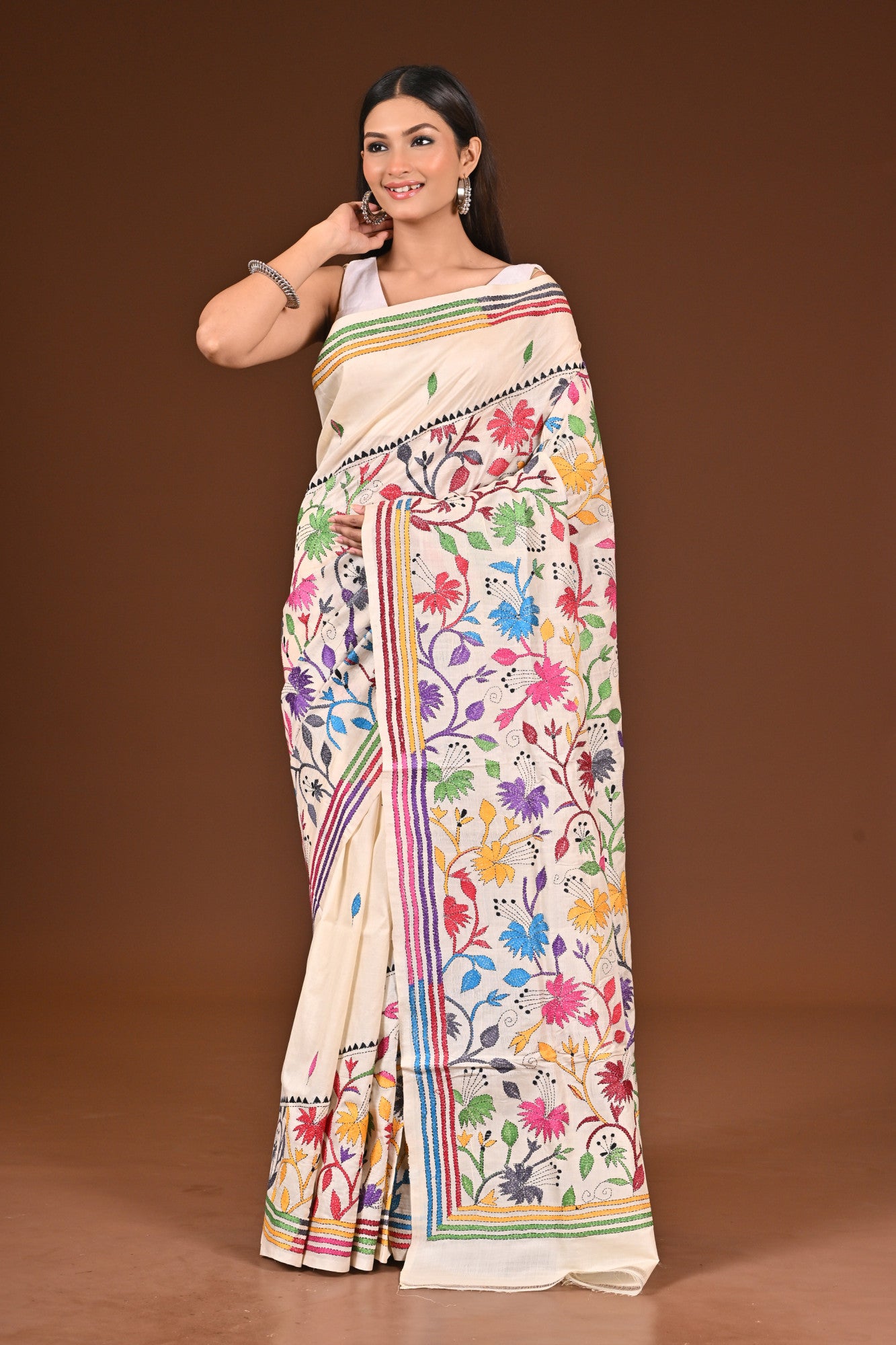 PURE  SILK KANTHA SAREE Thumbnail