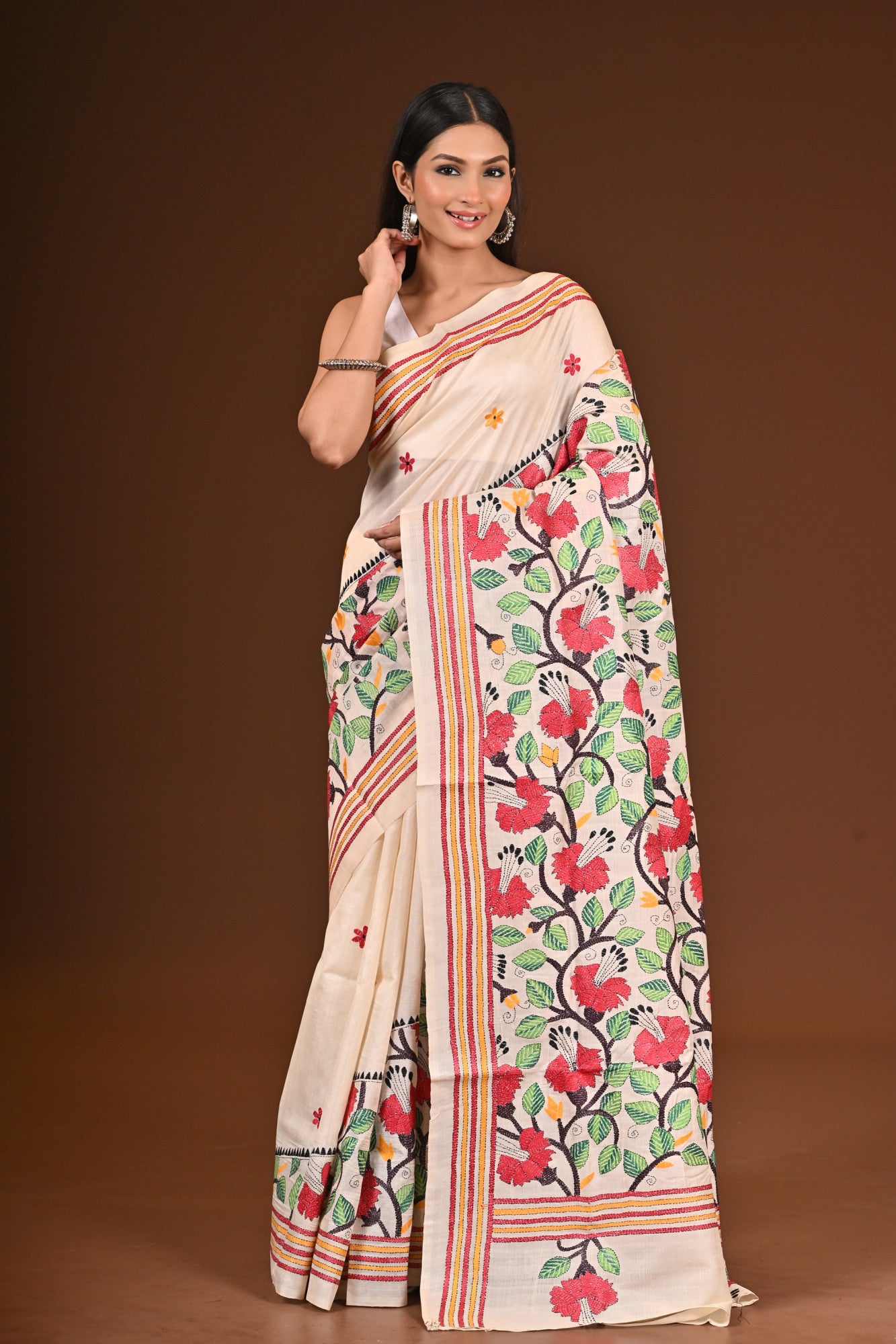 PURE  SILK KANTHA SAREE