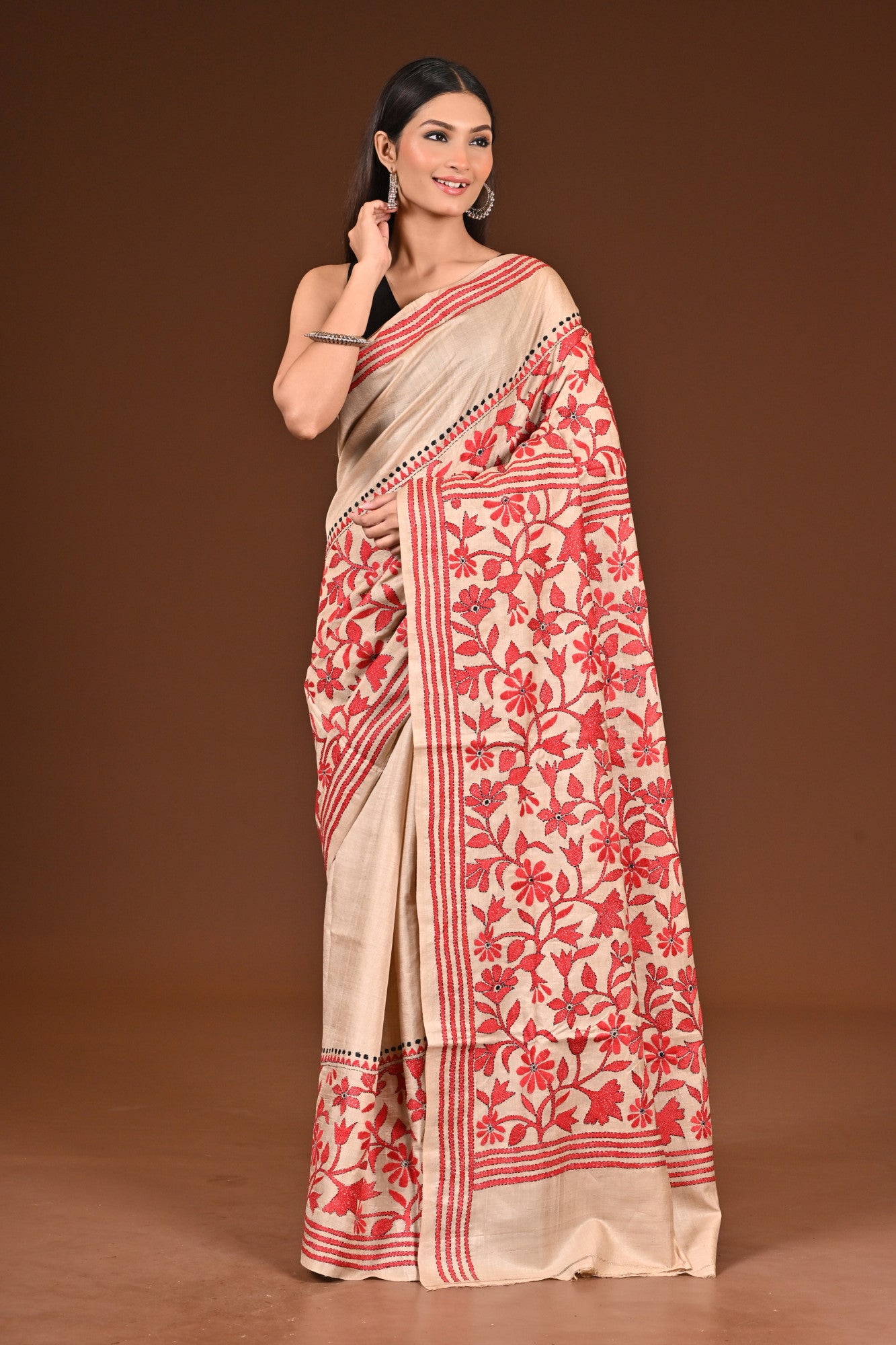 PURE  SILK KANTHA SAREE Thumbnail