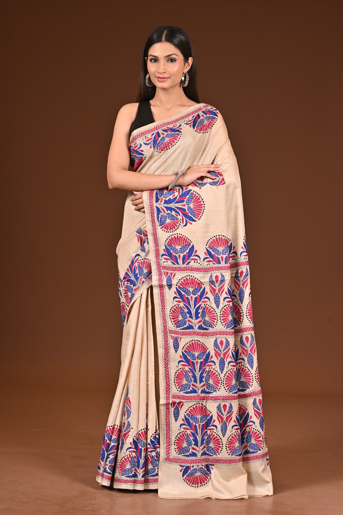 PURE  SILK KANTHA SAREE Thumbnail