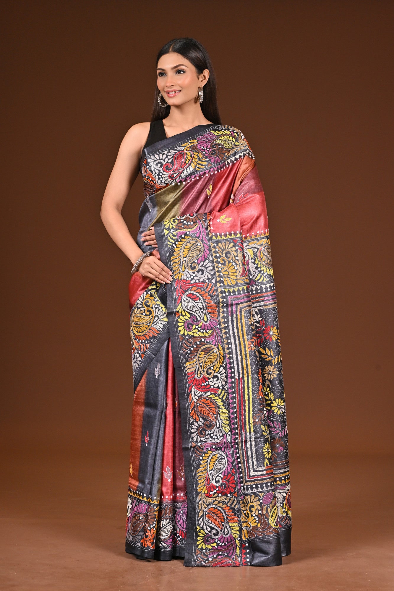 PURE  SILK KANTHA SAREE Thumbnail