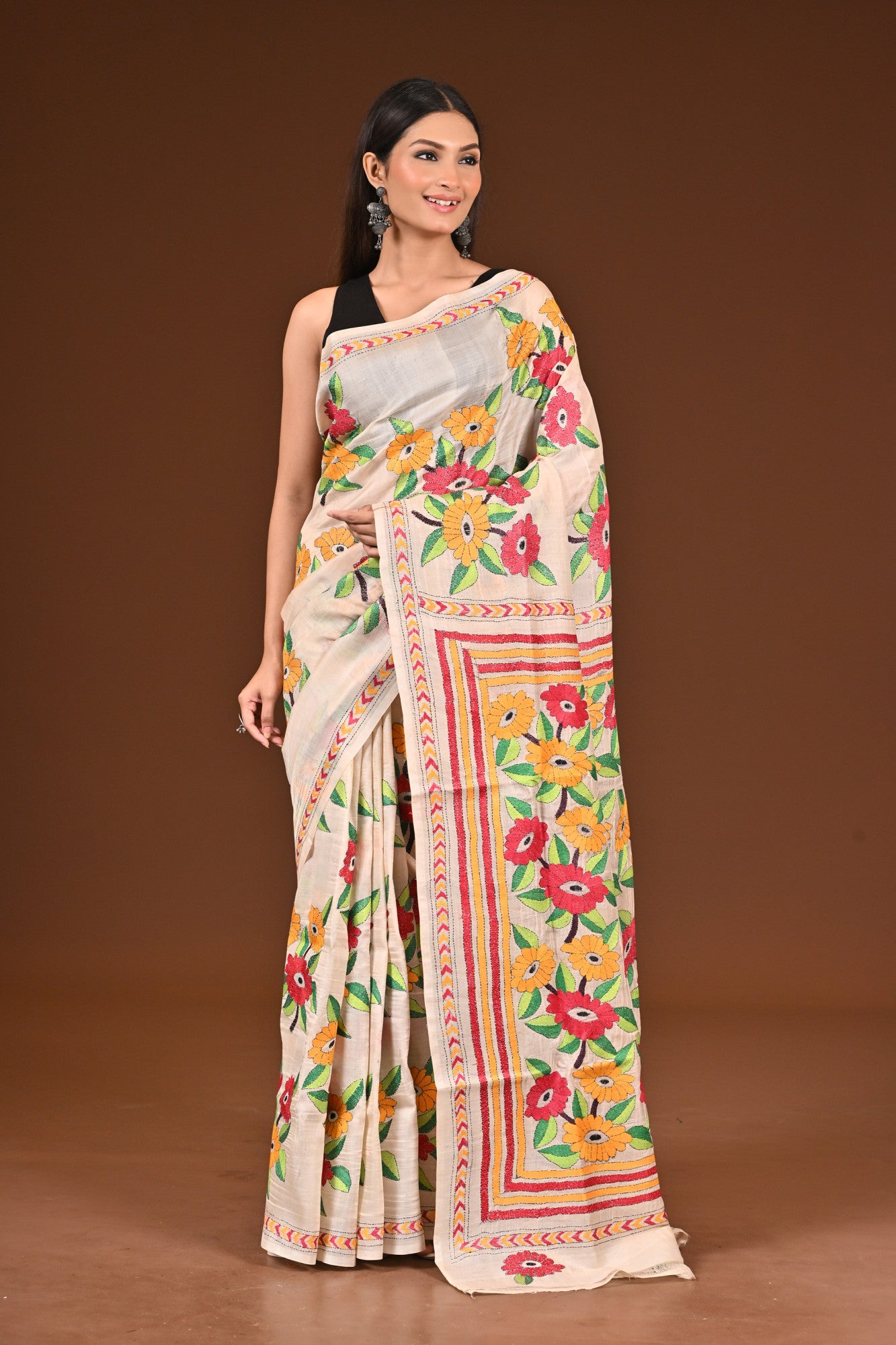 PURE  SILK KANTHA SAREE Thumbnail