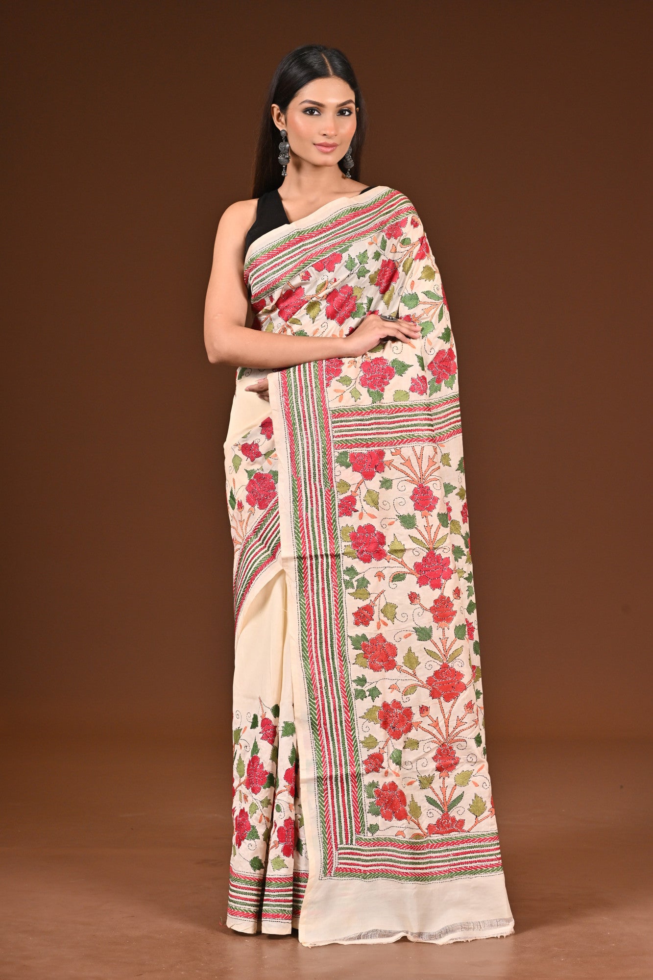 PURE  SILK KANTHA SAREE