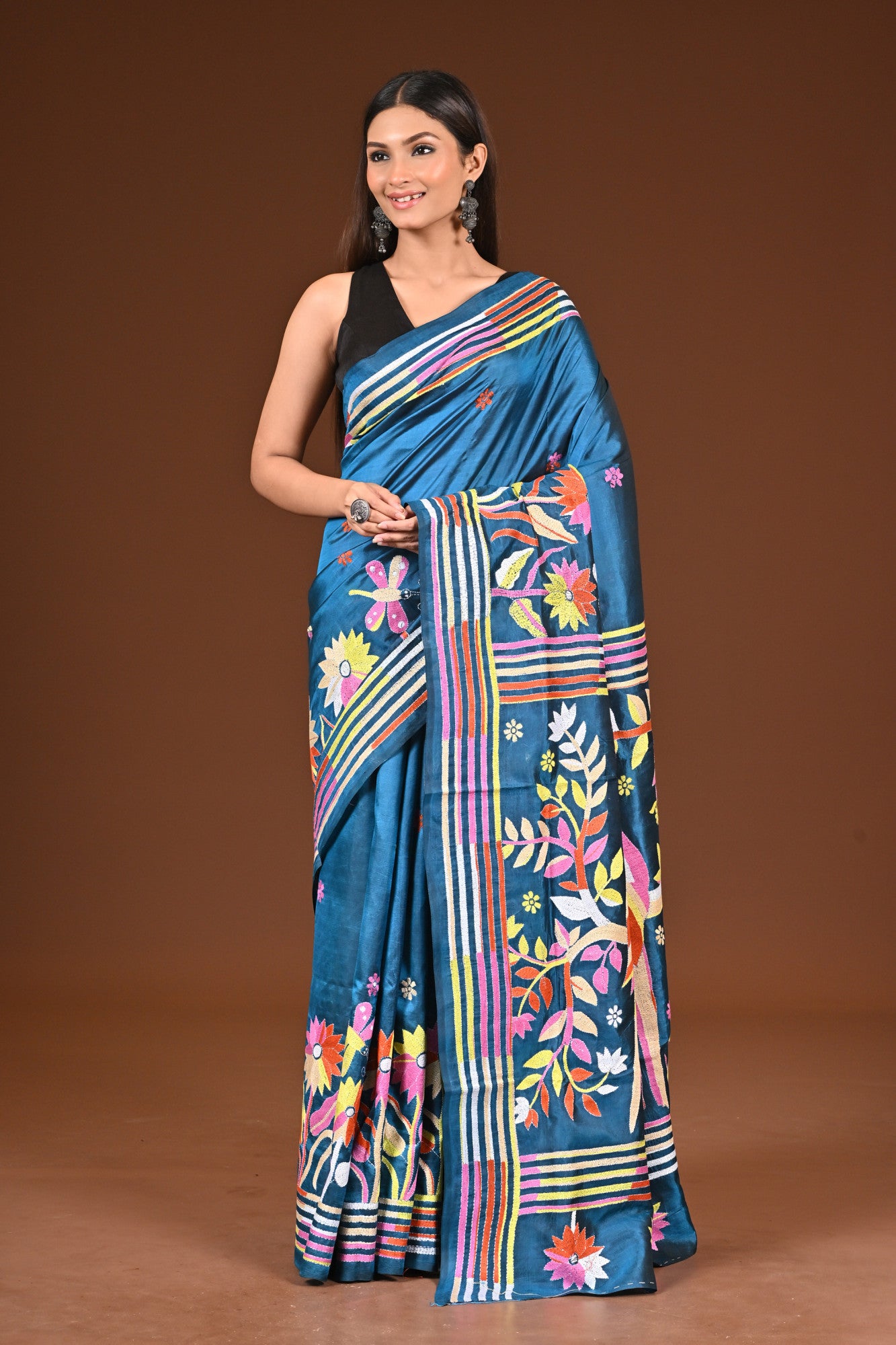 PURE  SILK KANTHA SAREE Thumbnail