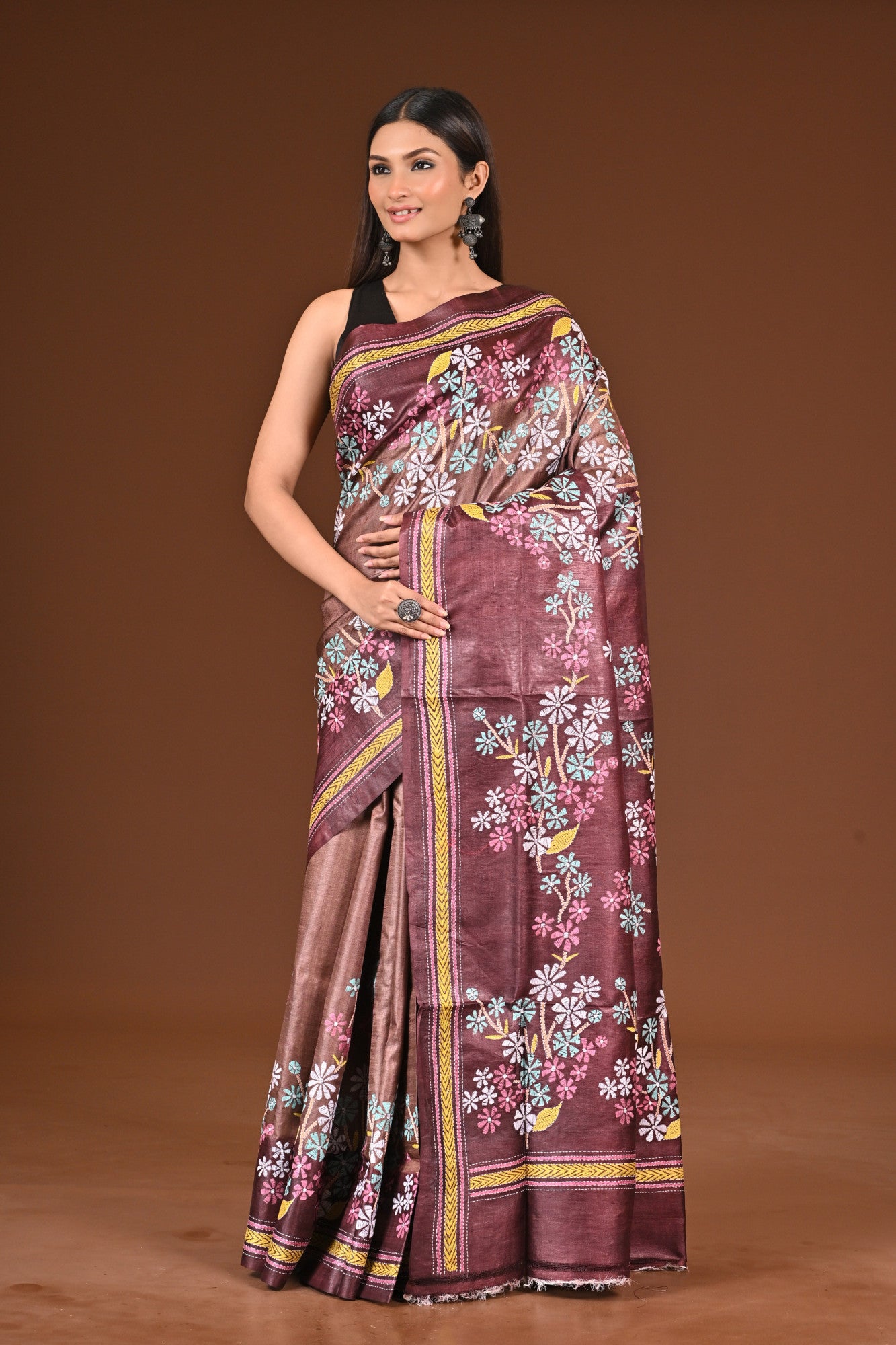 PURE  SILK KANTHA SAREE Thumbnail