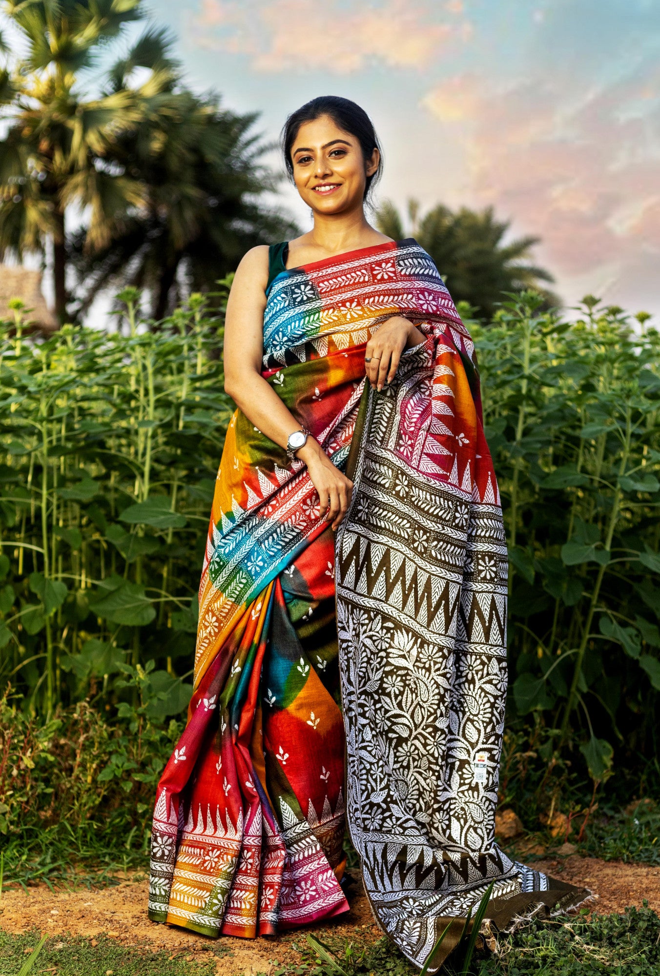 Pure Silk Kantha Saree Multicolor Thumbnail