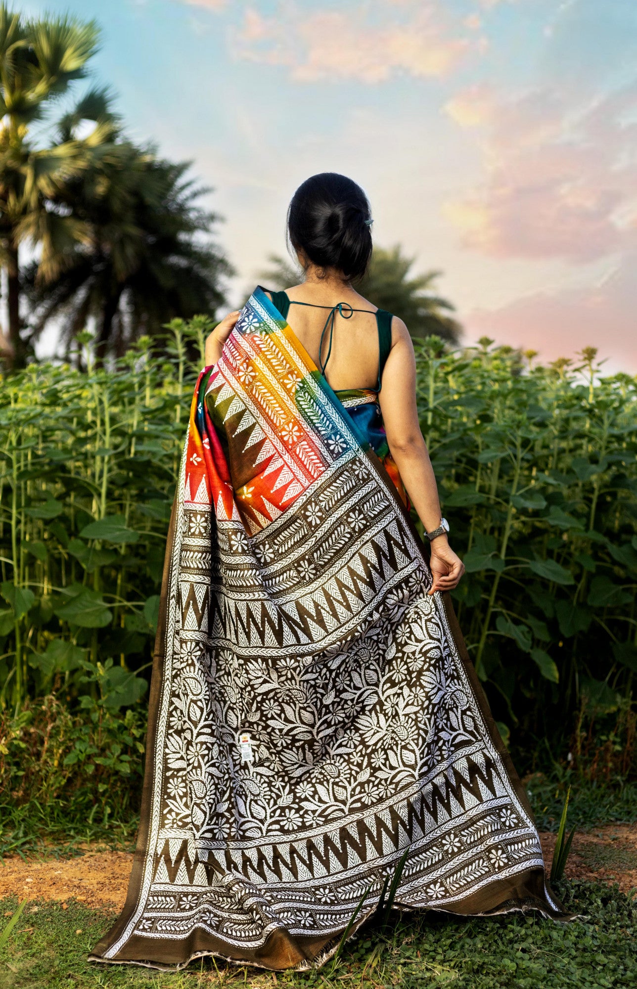 Pure Silk Kantha Saree Multicolor Thumbnail